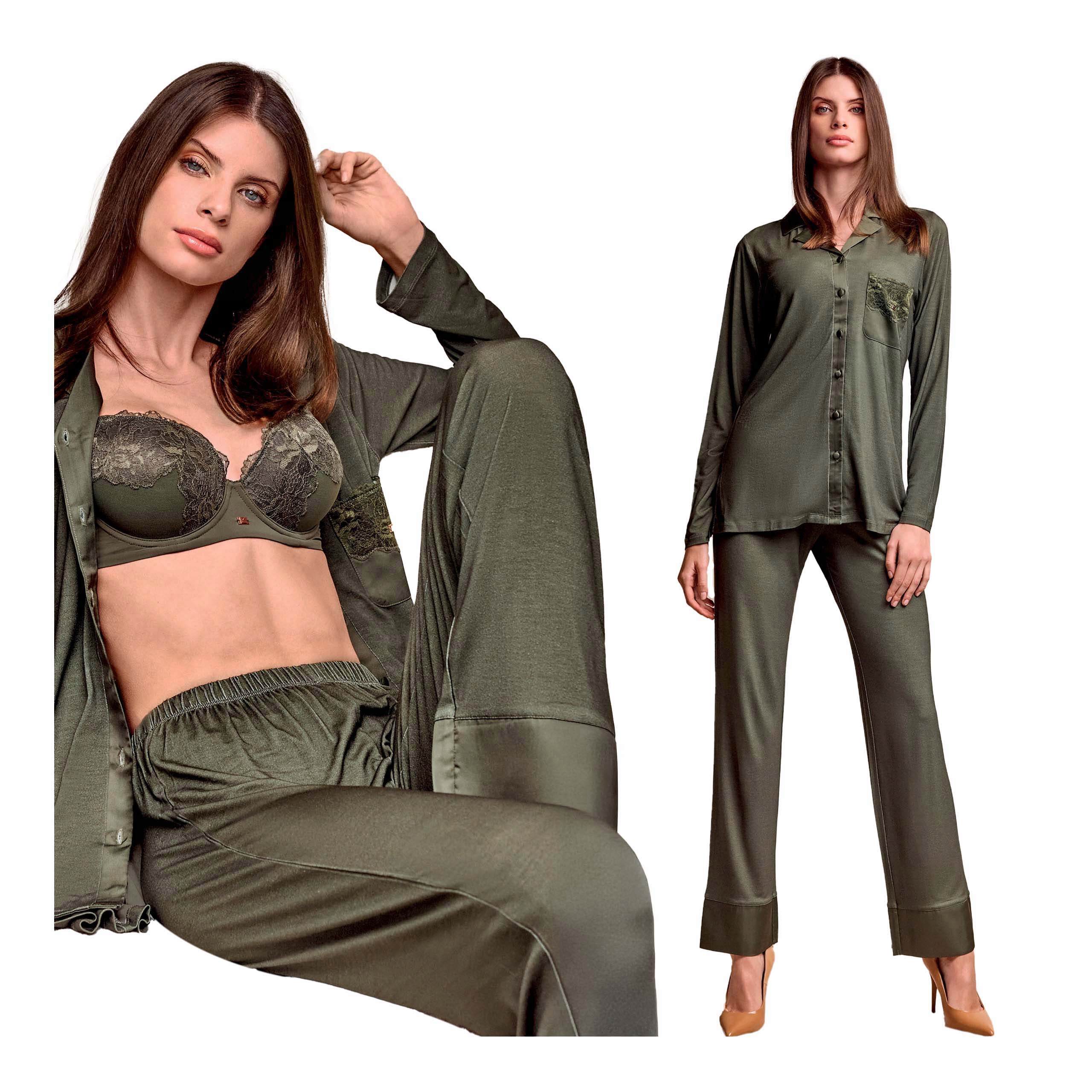 Dlouhé dámské dvoudílné rozepínací dlouhé pyžamo Lormar 2XL