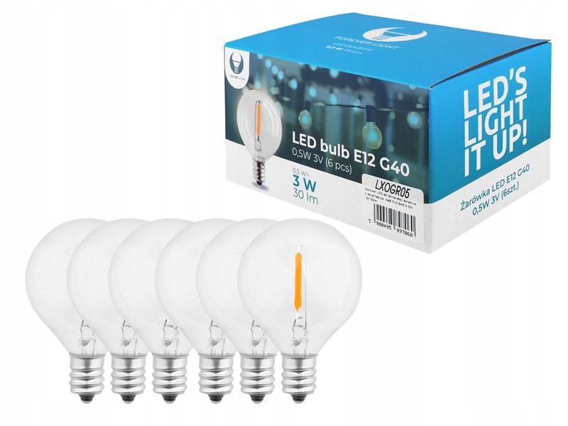 

Żarówka Led E12 G40 0.5W 3V 30lm przezroczysta For