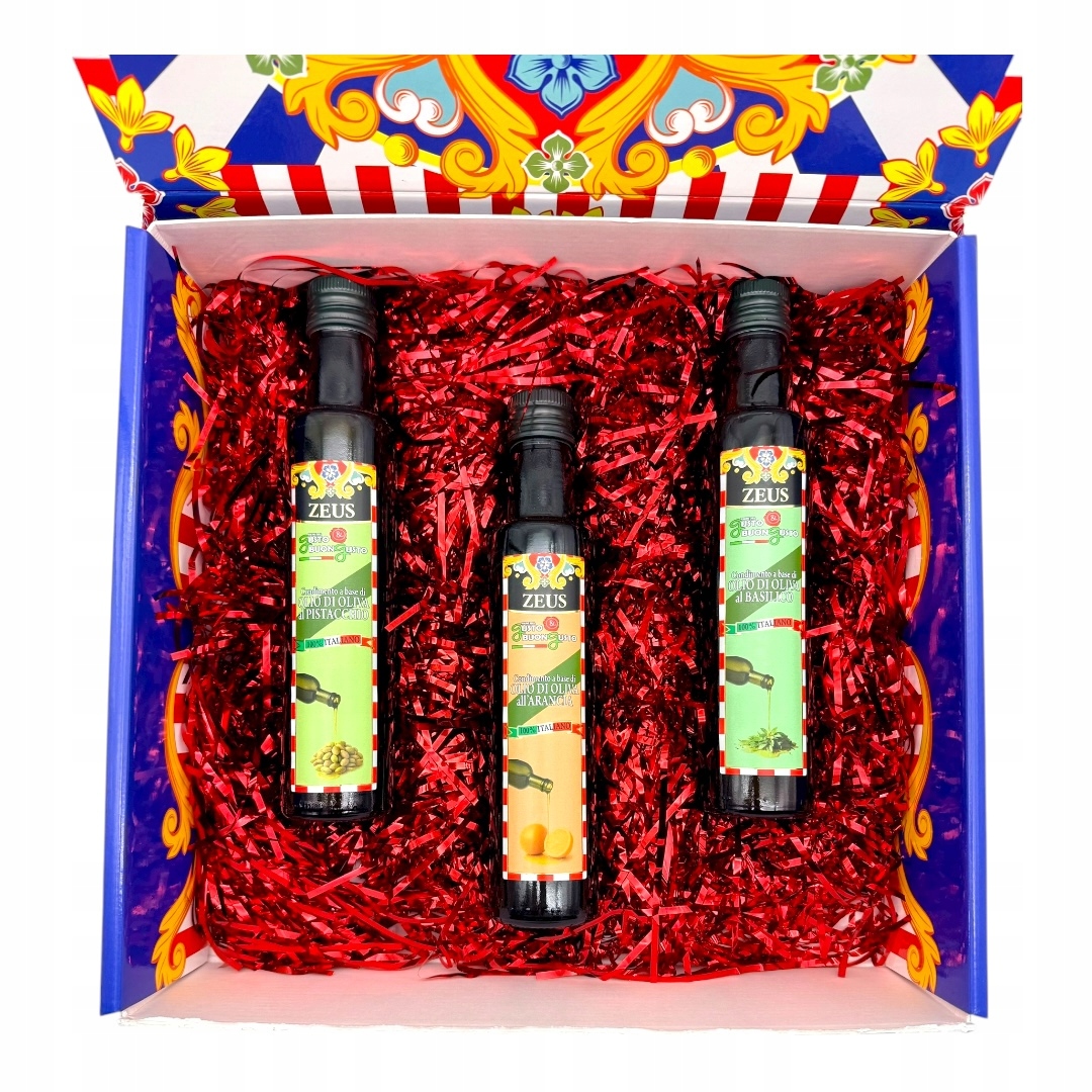 Zestaw smakowej oliwy z oliwek: Pistacja, Bazylia, Pomarańcza (750ml)