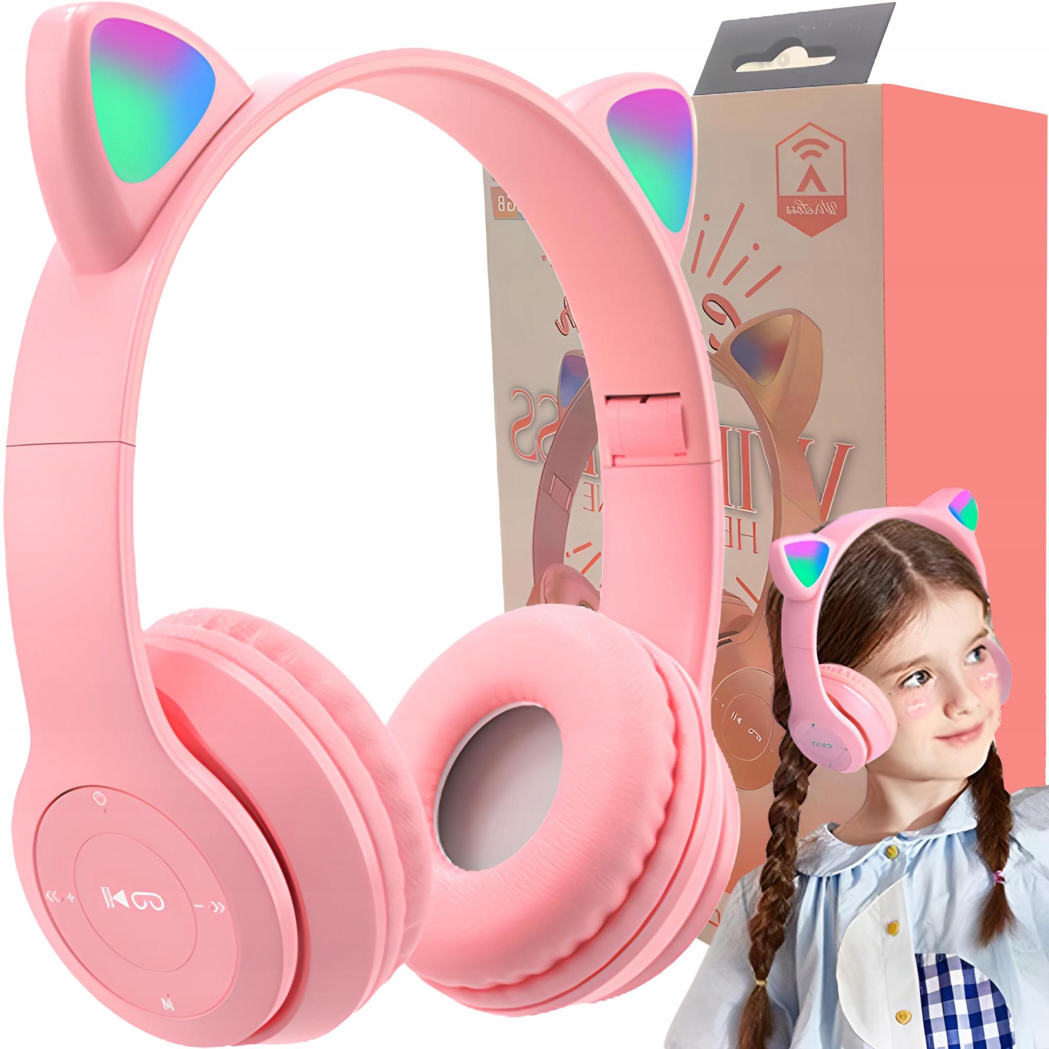 Słuchawki Bezprzewodowe Dla Dzieci Bluetooth Bt Led Rgb Kocie Uszy Mikrofon