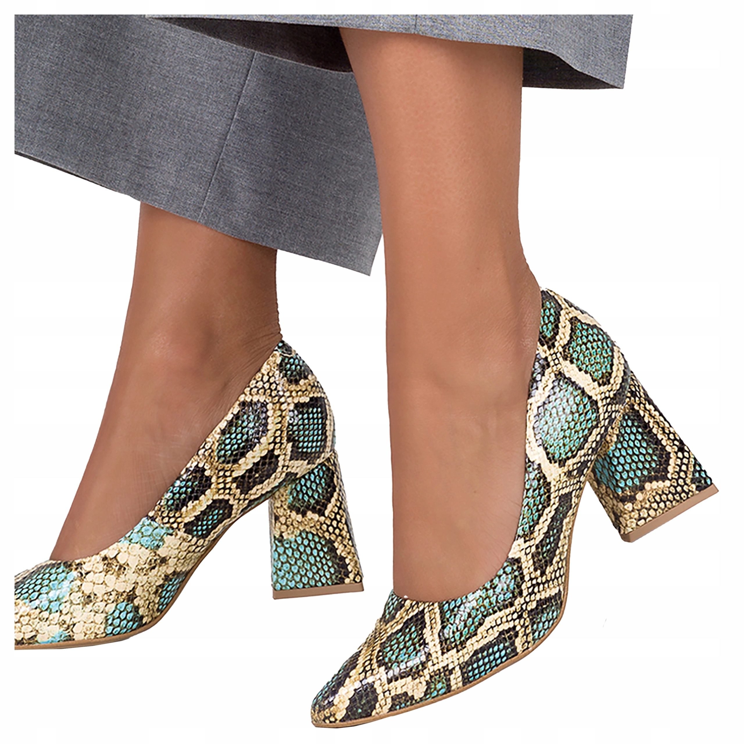 Dámské Kožené Lodičky Módní Vzor Hadí Trojúhelníkový Podpatek Kostka r 36