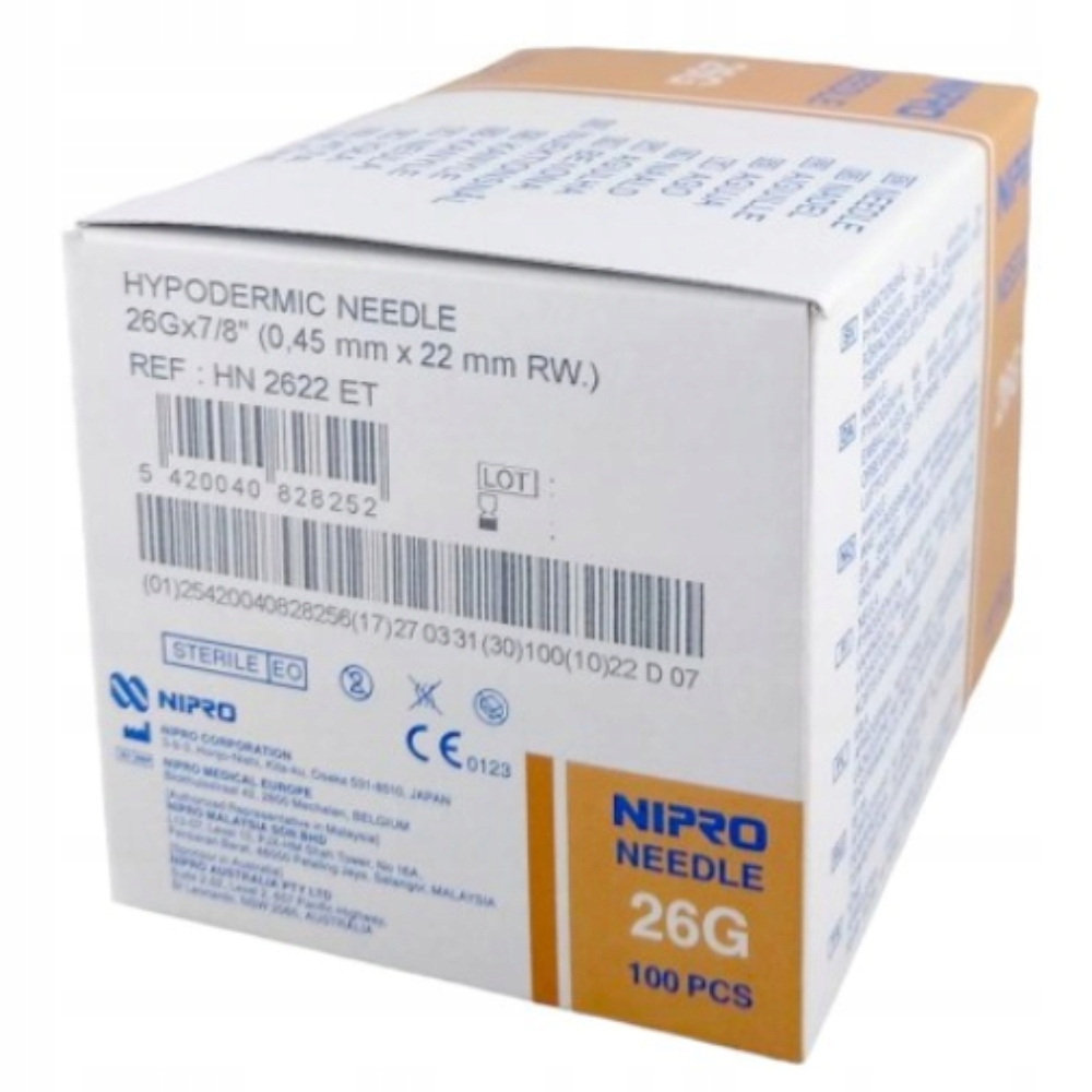 Igła NIPRO 0,45 x 22 mm 26G brązowa 100szt