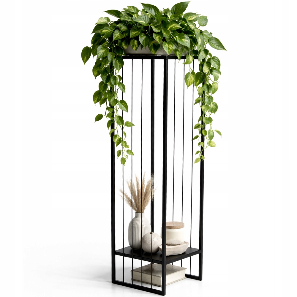 Držák Na Květináč Loft kovový 80 cm černý stojan 2 úrovně Industrial výrobce