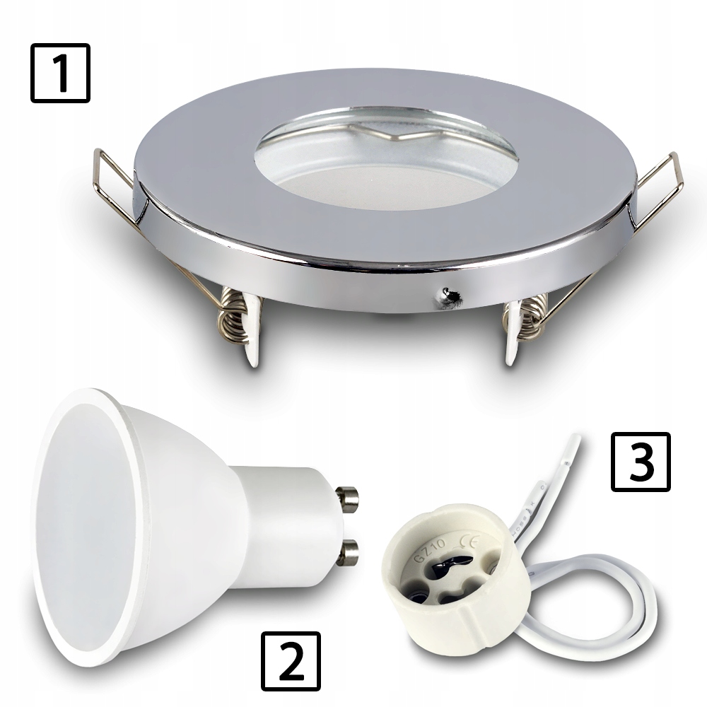 Oprawa wpuszczana halogen IP44 WODOODPORNA chrom + LED GU10 7W 4000K Marka Kwazar