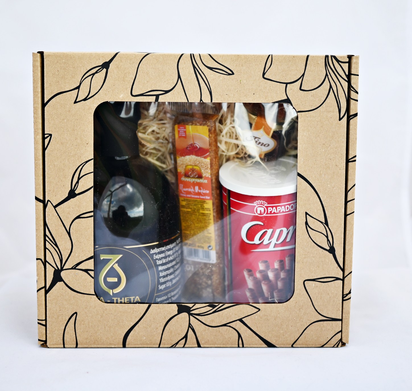 Dárková Sada Řecký box s olivovým olejem, Caprice, sezamovou tyčinkou a medem