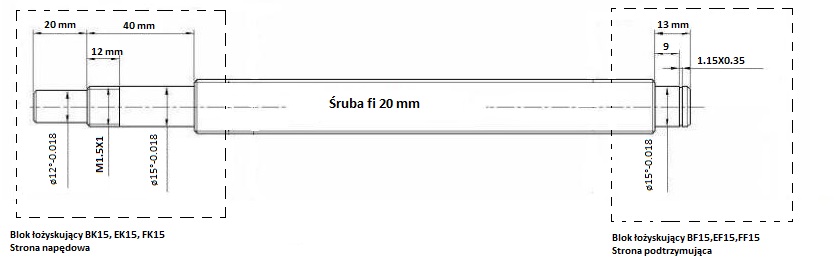 Śruba kulowa z nakrętką SFU2010-0500mm z obróbką pod bloki łożyskujące Kod producenta SFU 2010-0500 OBR
