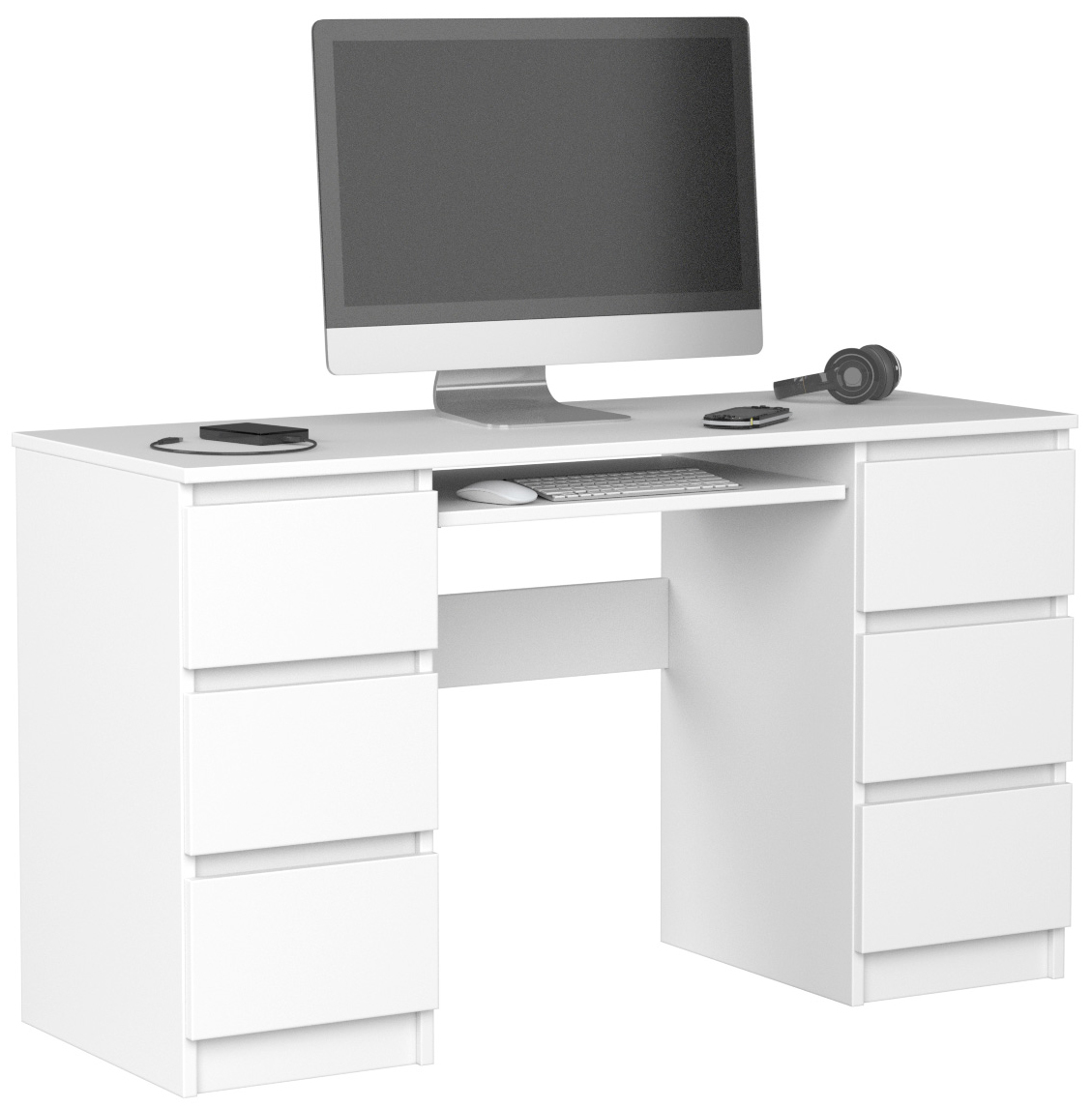 Biurko BM-Meble białe prostokątne 6 szuflad Modern