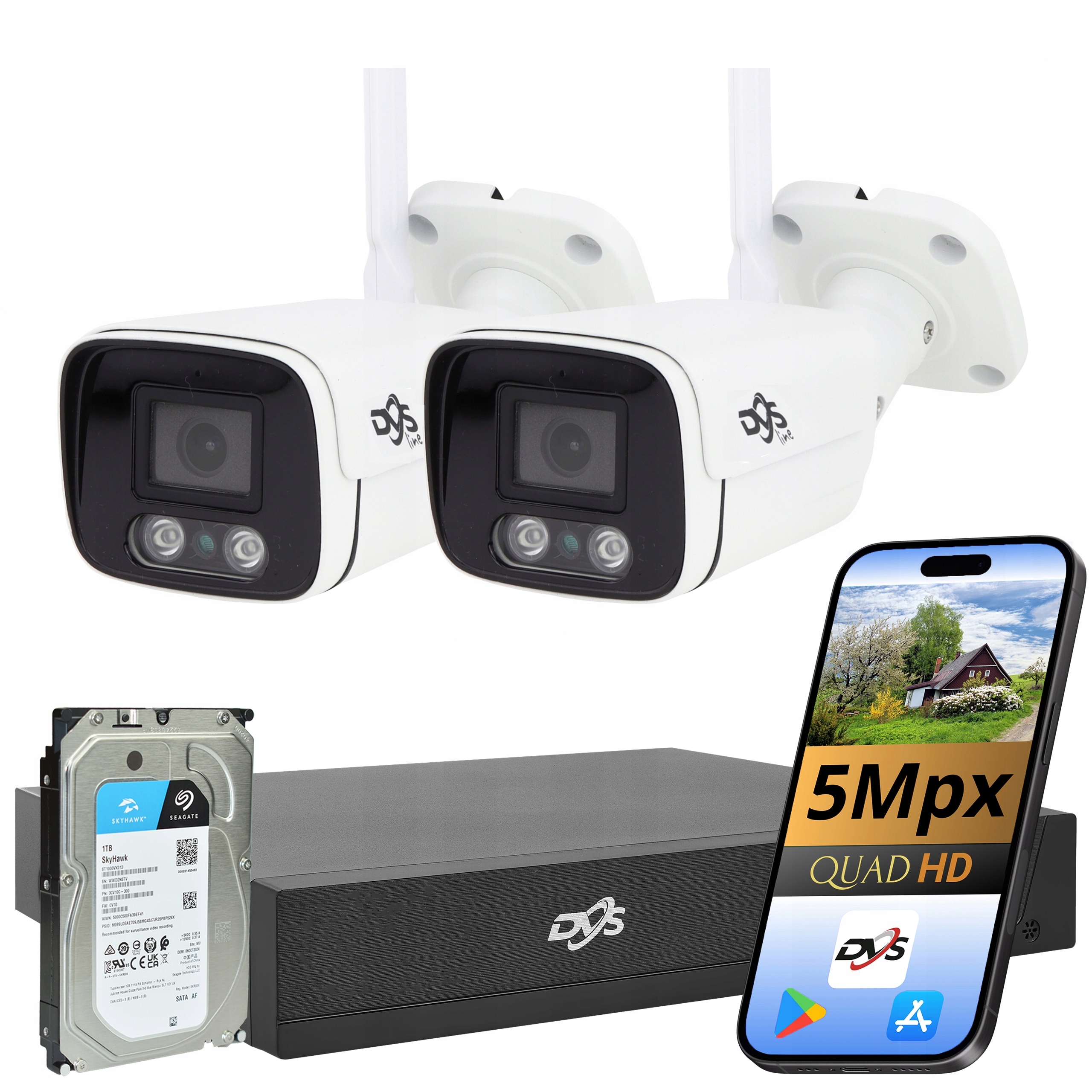 Sada 2 Kamer Wifi Monitorovanie Domu Bezdrôtová Tuba 5Mpx Dvs 1TB Disk