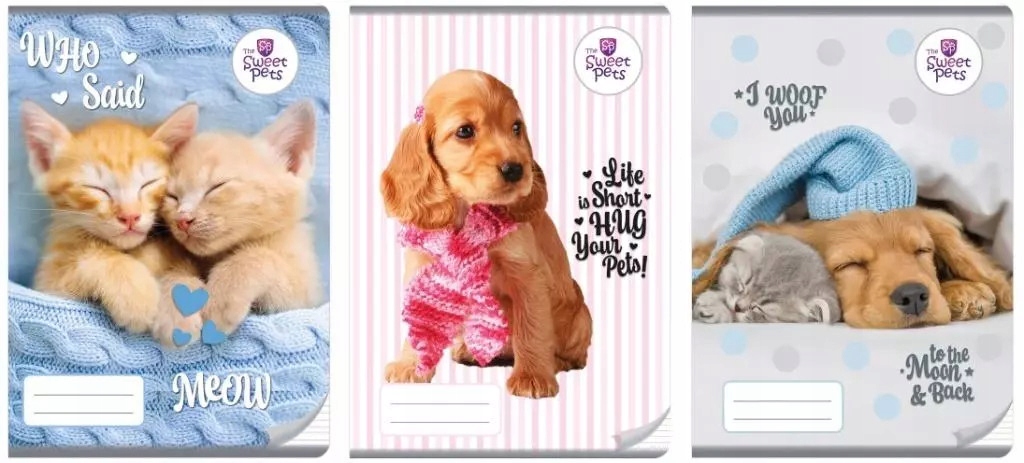Zeszyt A4/ 32K kolor 3- linie The sweet pets 10szt Beniamin