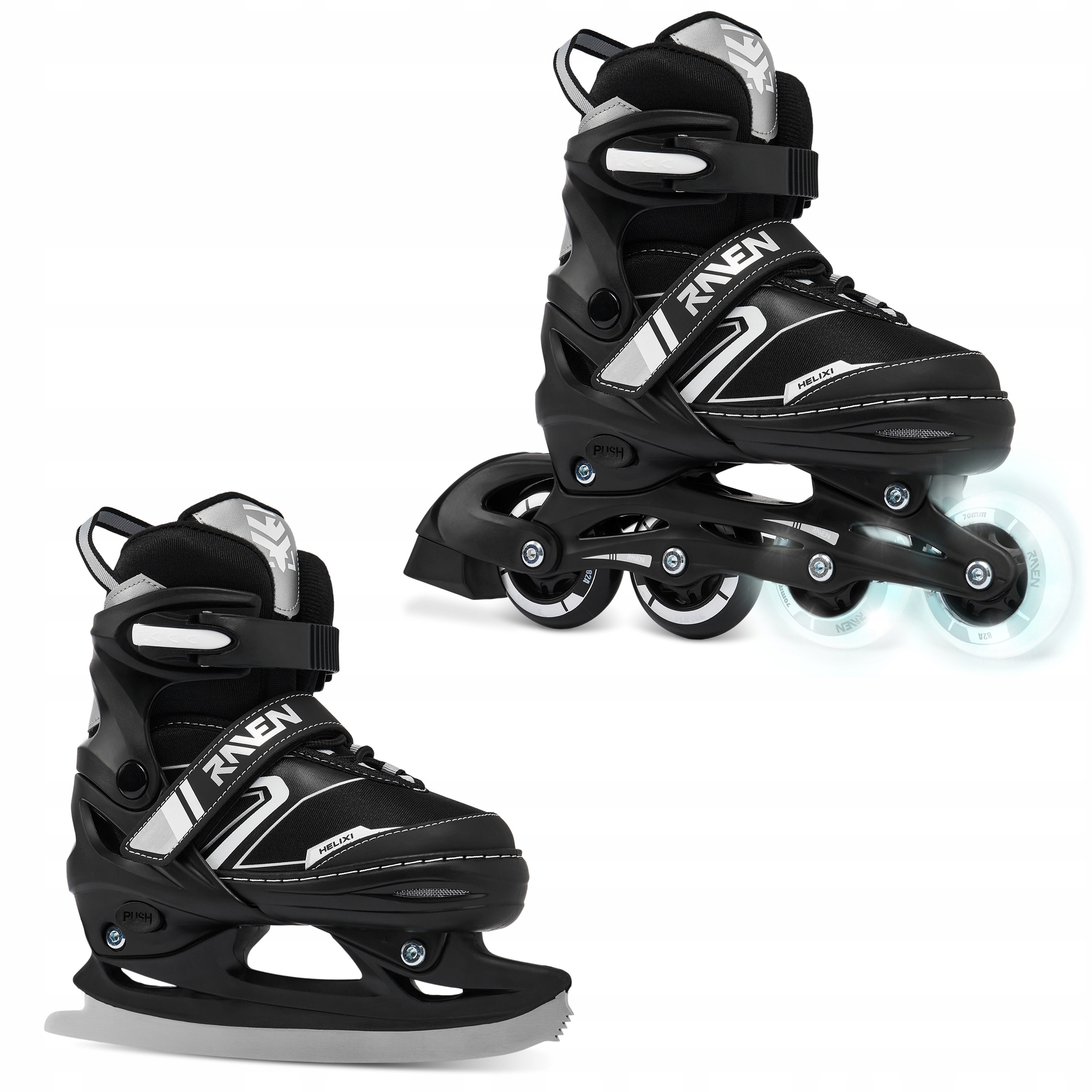 Rolki Łyżwy figurowe 2w1 Regulowane Raven Helixi Black/Grey 34-37 Kółka Led