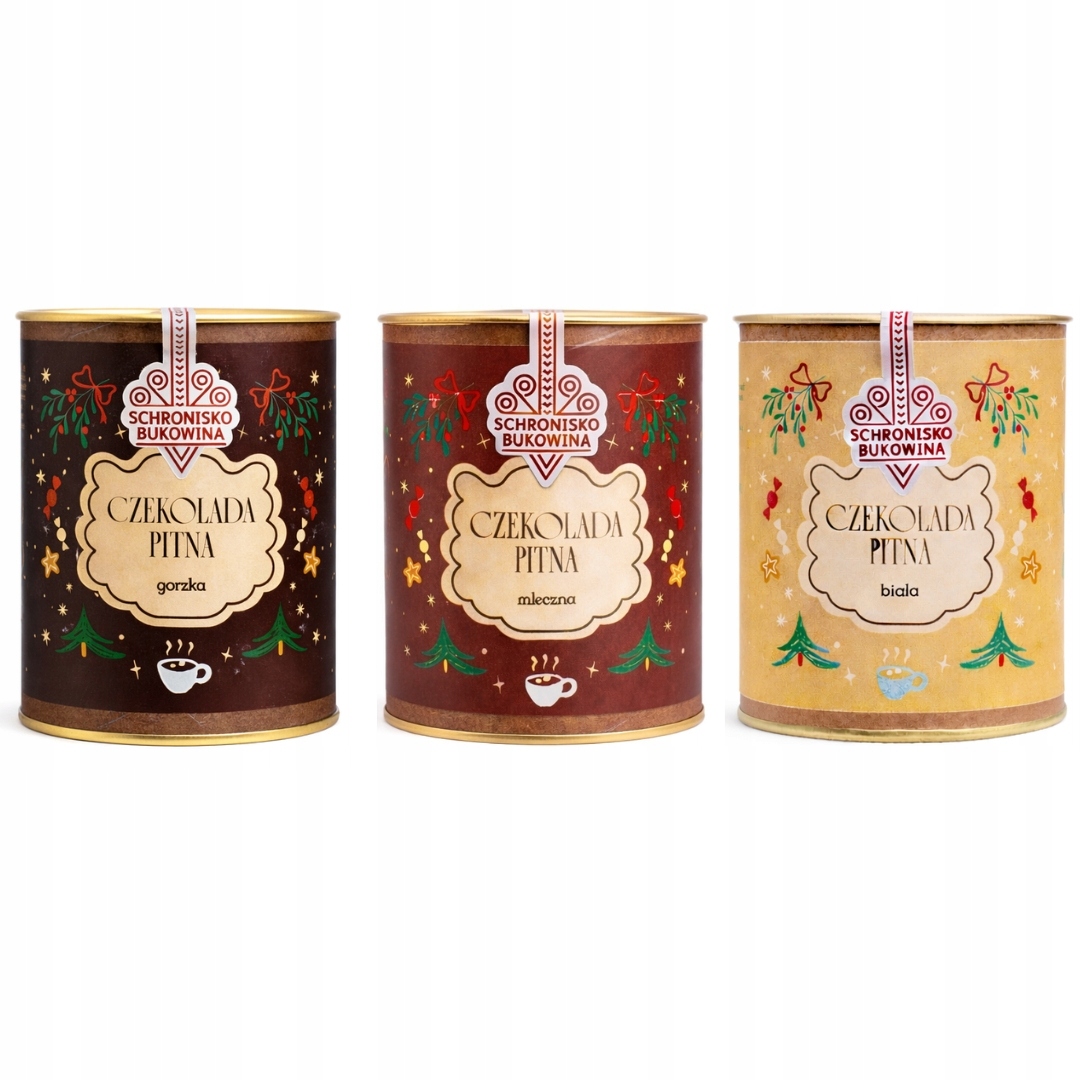 Levně Čokoláda k pití ve 3 příchutích, hořká, mléčná, bílá Schronisko Bukowina