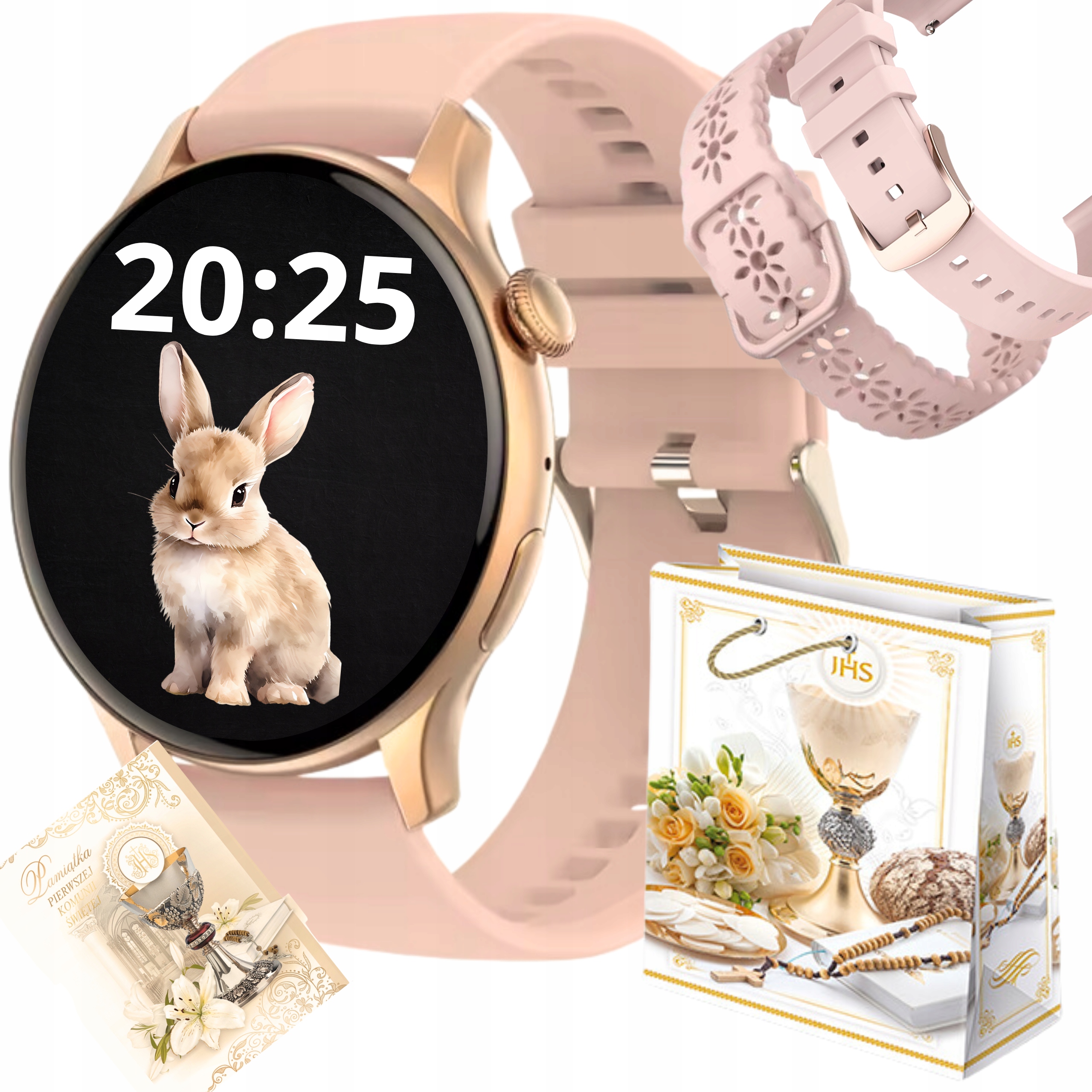 ZEGAREK NA KOMUNIĘ DLA DZIEWCZYNKI 2 PASKI ELEKTRONICZNY SMARTWATCH POLSKI