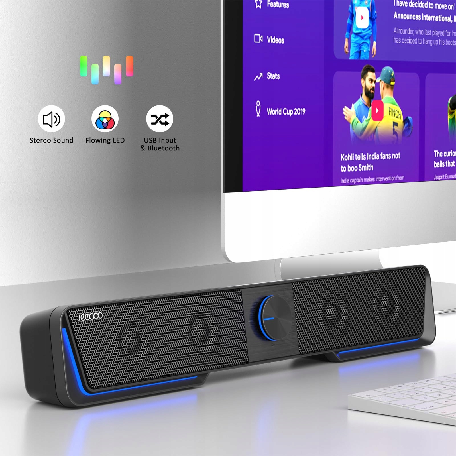 JECOO A40 Głośniki Komputerowe USB Bluetooth Czarny Soundbar PC — miniatura 7