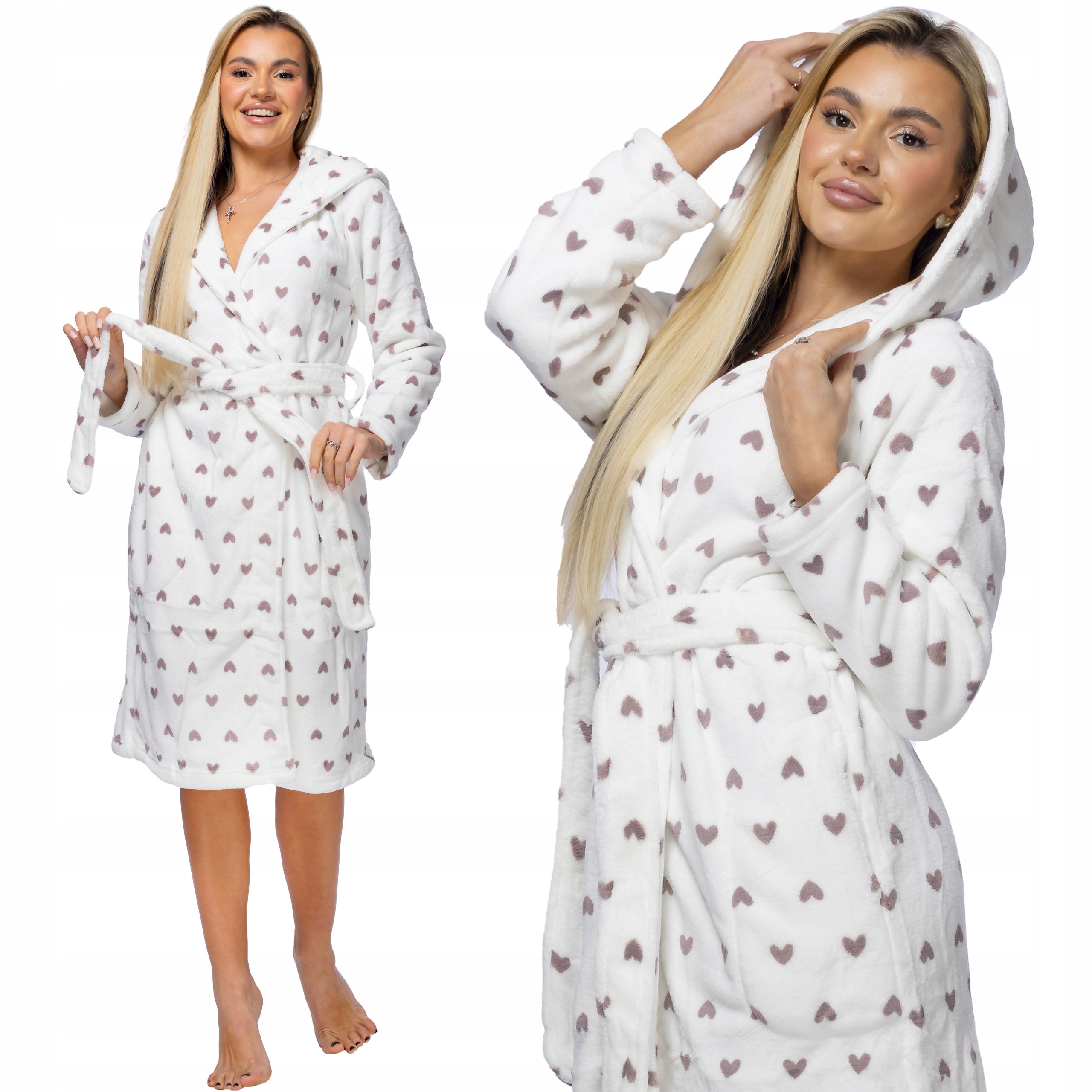 Župan s kapucí dámský teplý milý M ecru