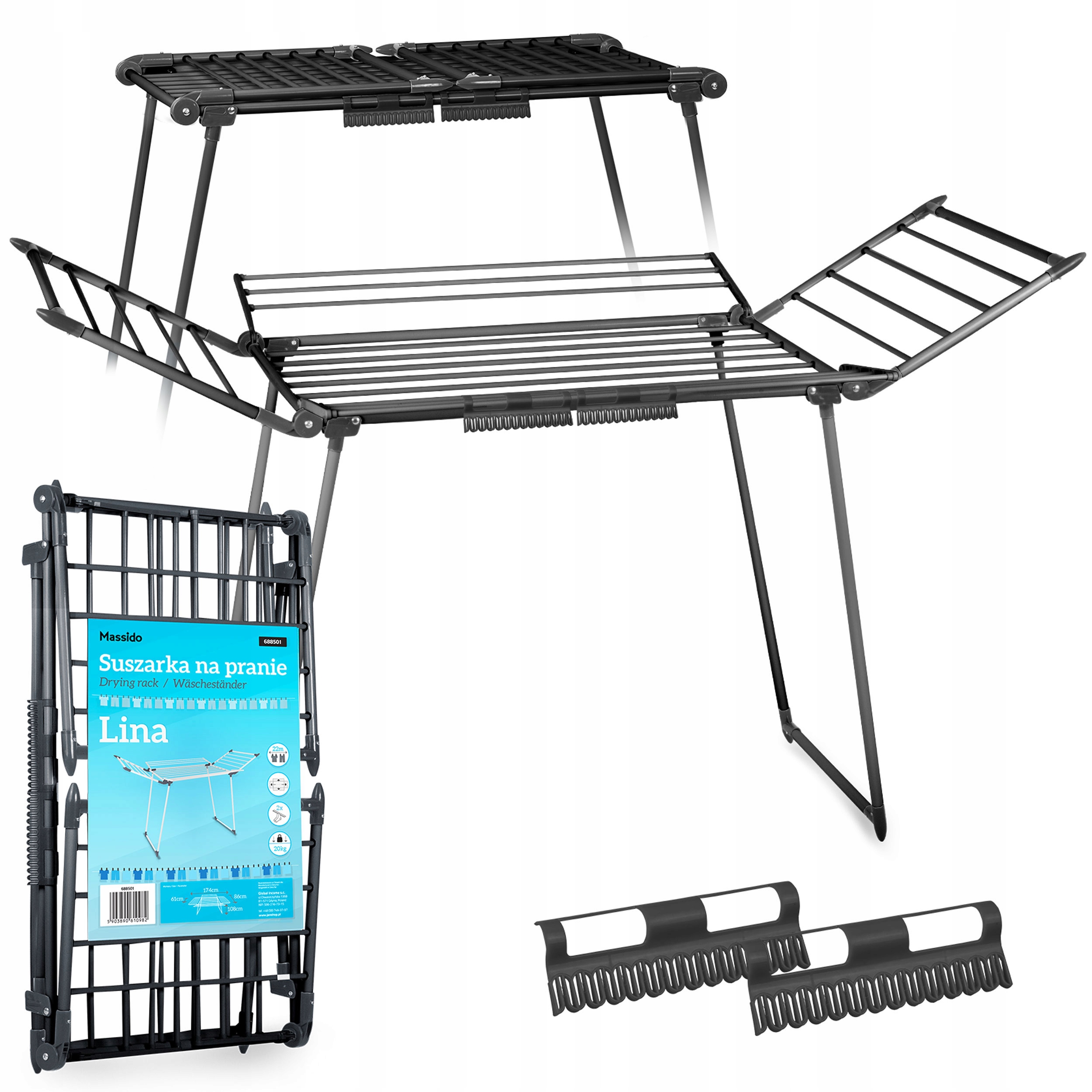Levně Lina 22 m černý stojící skládací sušák na prádlo