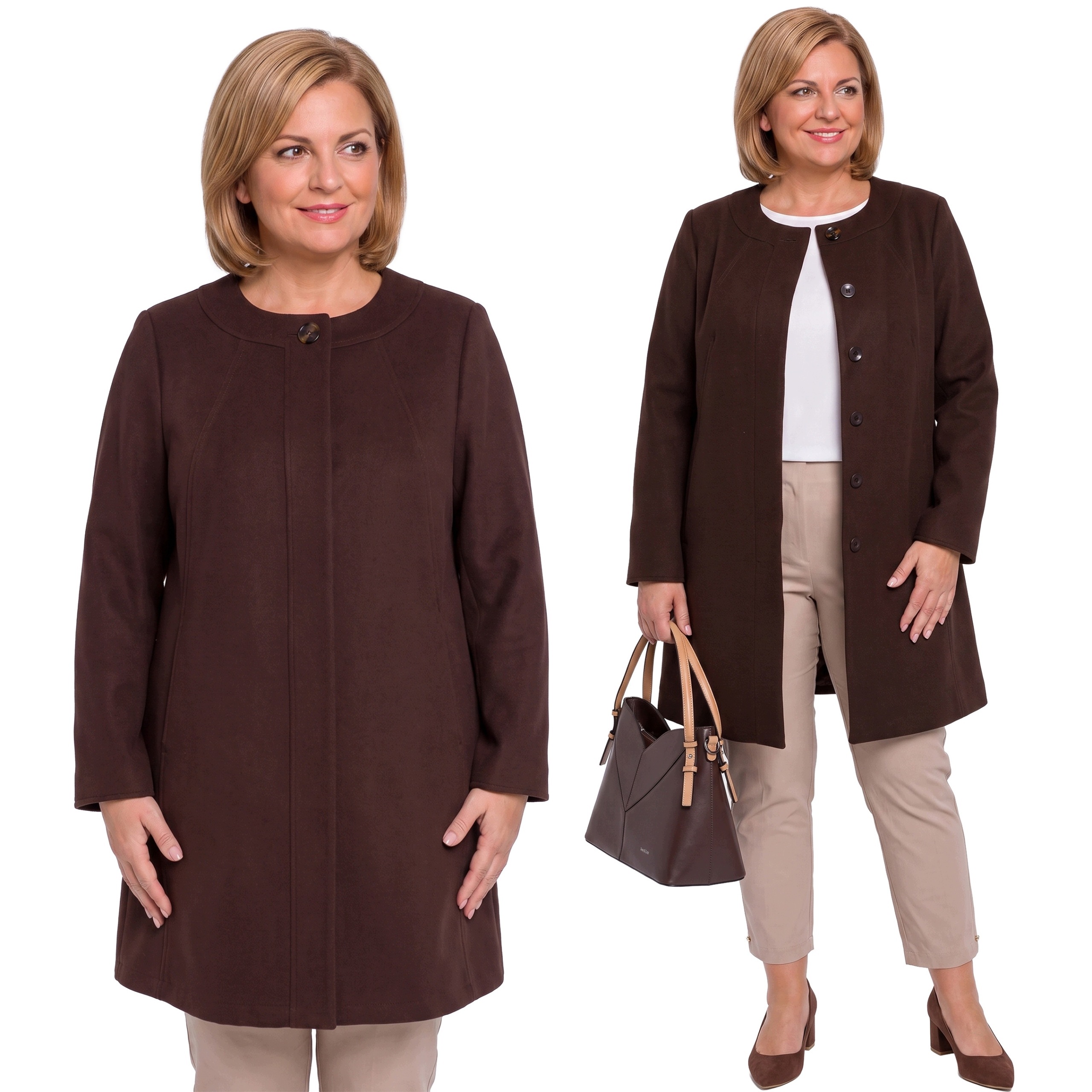 Tmavě hnědý kabát plus size velikost 58