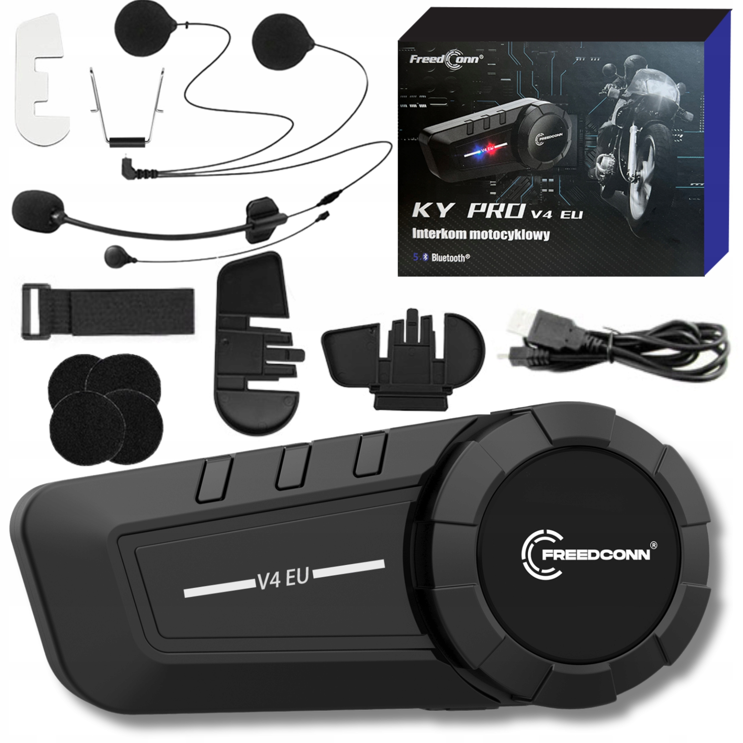 Interkom 6 Osób Bluetooth Freedconn Ky-pro V4 Eu na 1 kask mówi po Polsku