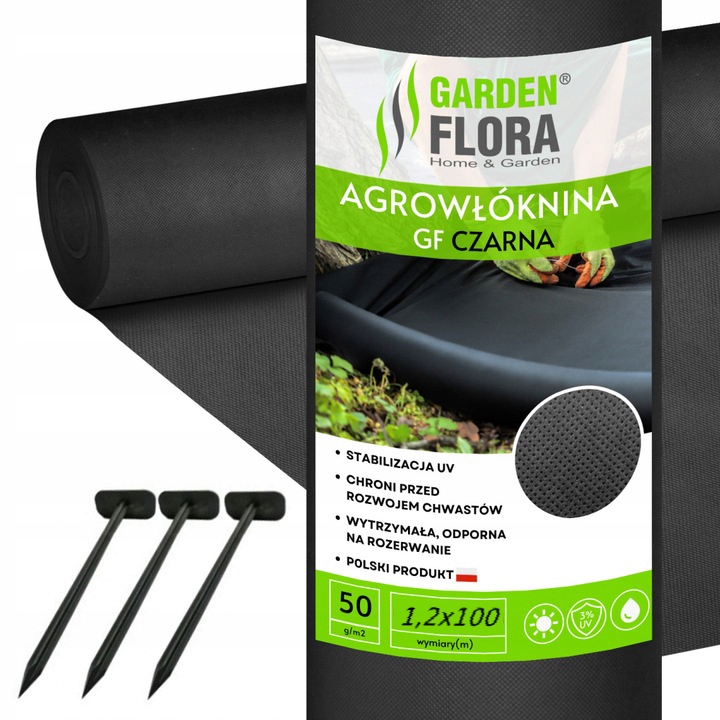 

Agrowłóknina Gf czarna 1,2x100m50g +Szpilki Zestaw