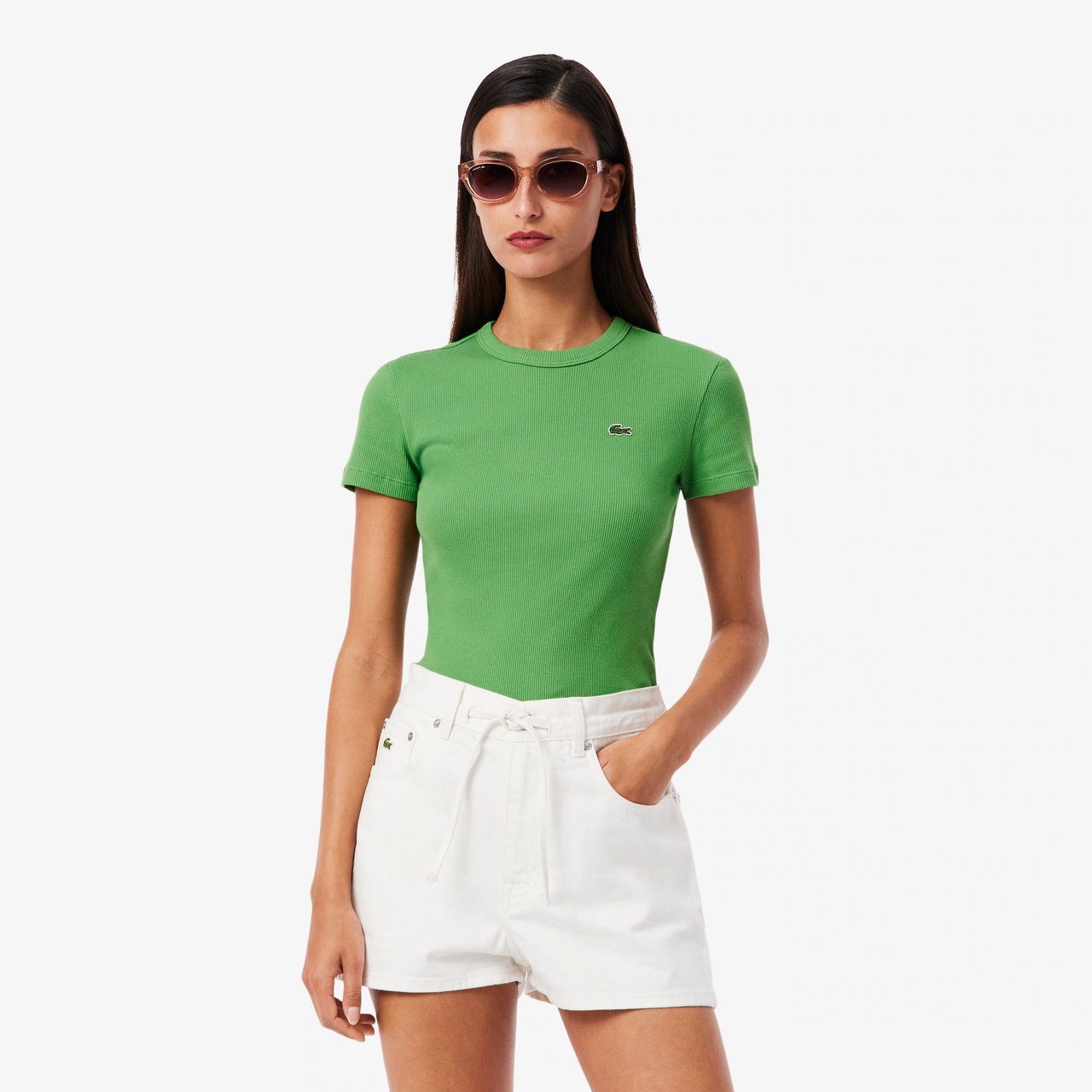 Lacoste Dámské žebrované Tričko TF5538 Green 36