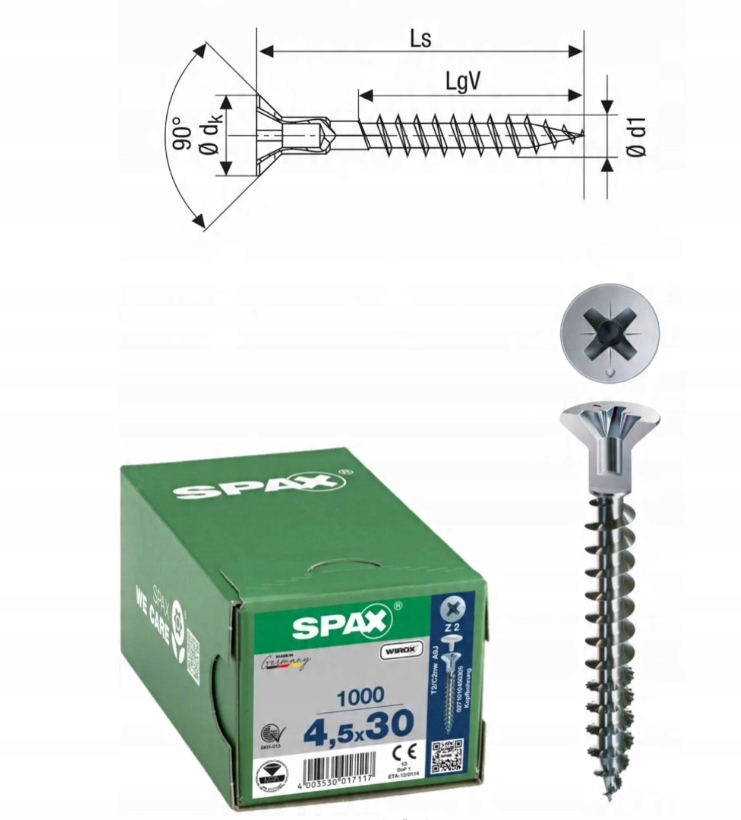 Univerzální šroub do dřeva Spax 4.5 x 30 Wirox 1000 ks