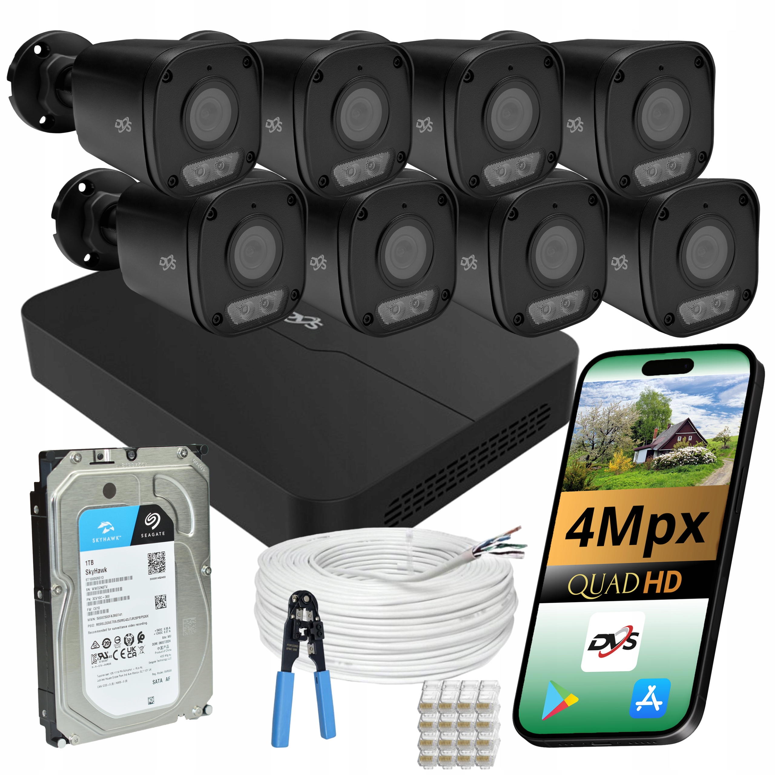 Sada Kamer Pro Monitorování Domu/firmy 8 Kamer Ip Poe 4 Mpx Trubice Ir Led