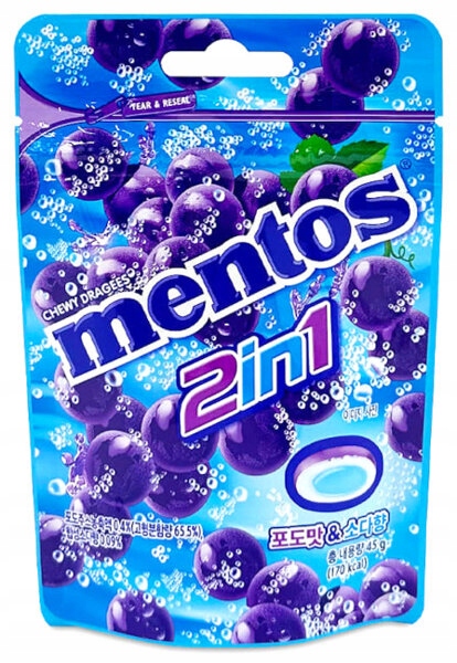 5 x Bonbóny, dražé Grape Soda 2v1 hroznové 45 g Mentos