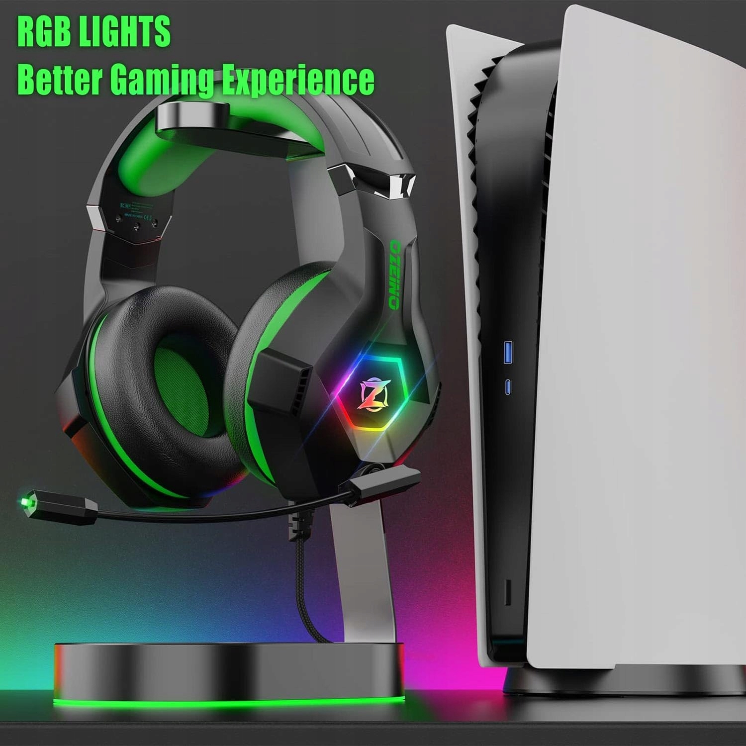 OZEINO Przewodowy Zestaw Słuchawkowy Gamingowy z Mikrofonem 3D Dźwięk RGB — miniatura 5