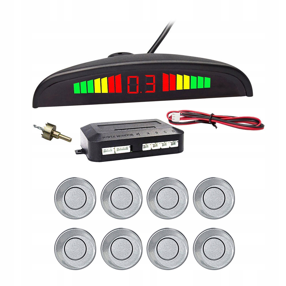 8x PARKING SENSORS REVERSING FRONT AND REAR LED