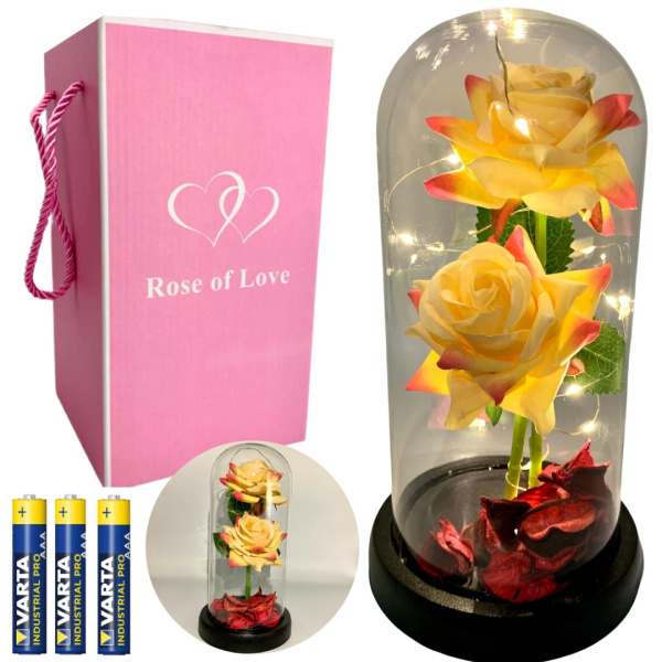WIECZNA RÓŻA W SZKLE ŚWIECĄCA LED PREZENT PUDEŁKO