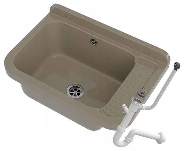 Béžový dřez Polo technický dřez do kotelny, technická komora, sifon