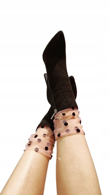 Voľné Tylové ponožky s bodkami čierne, ružové