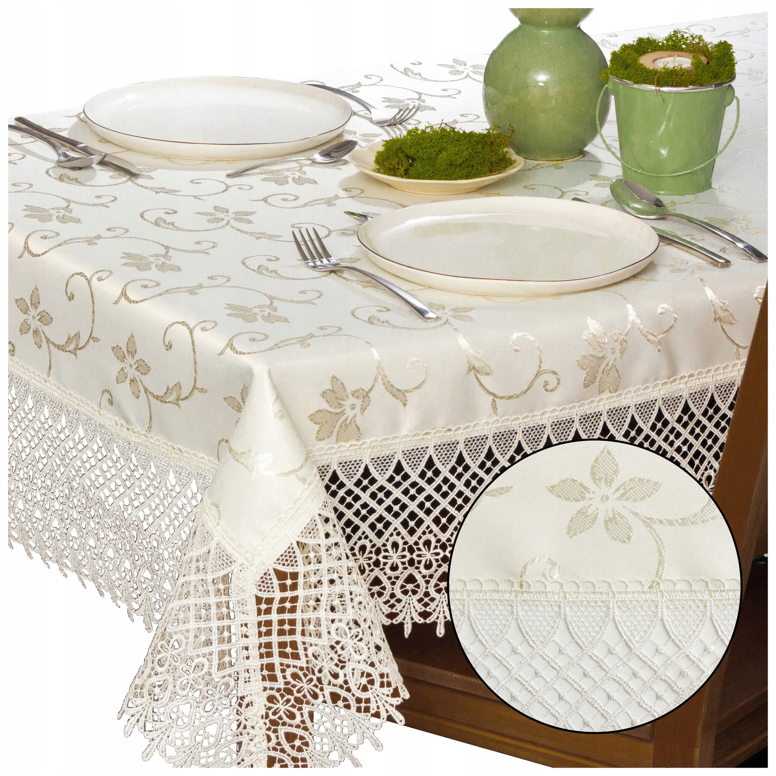 Obrus z Gipiurą plamoodporny 140x220 cm Ecru-krem