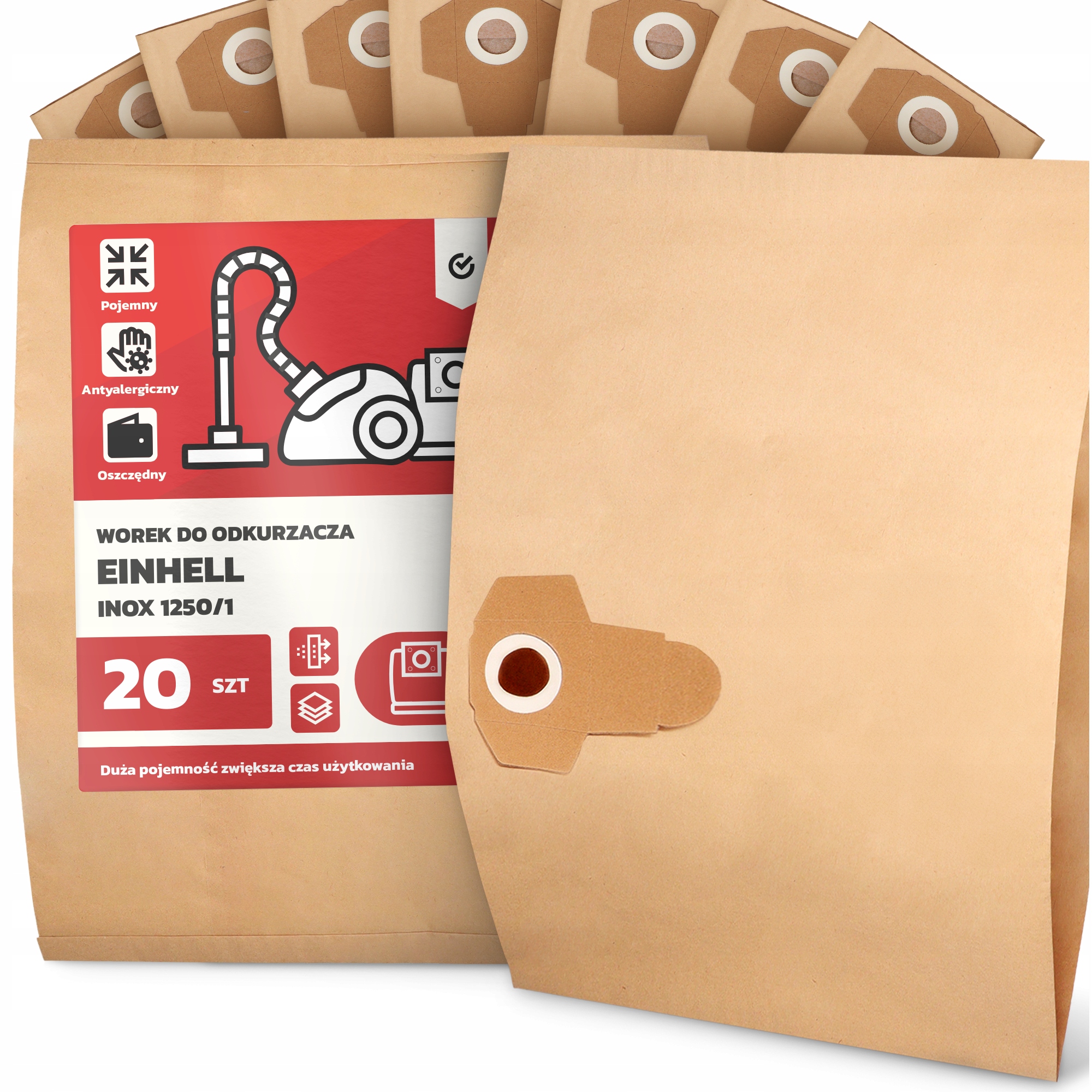 20 x Sáček Do Vysavače Einhell Inox 1250/1 Papírový 2-vrstvový Sáček 2A