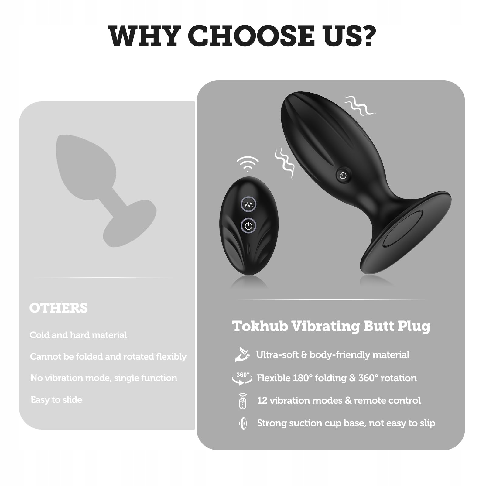 TOKHUB Wibrator Analny Dla Mężczyzn i Kobiet Silikonowy Plug z Przyssawką — miniatura 5