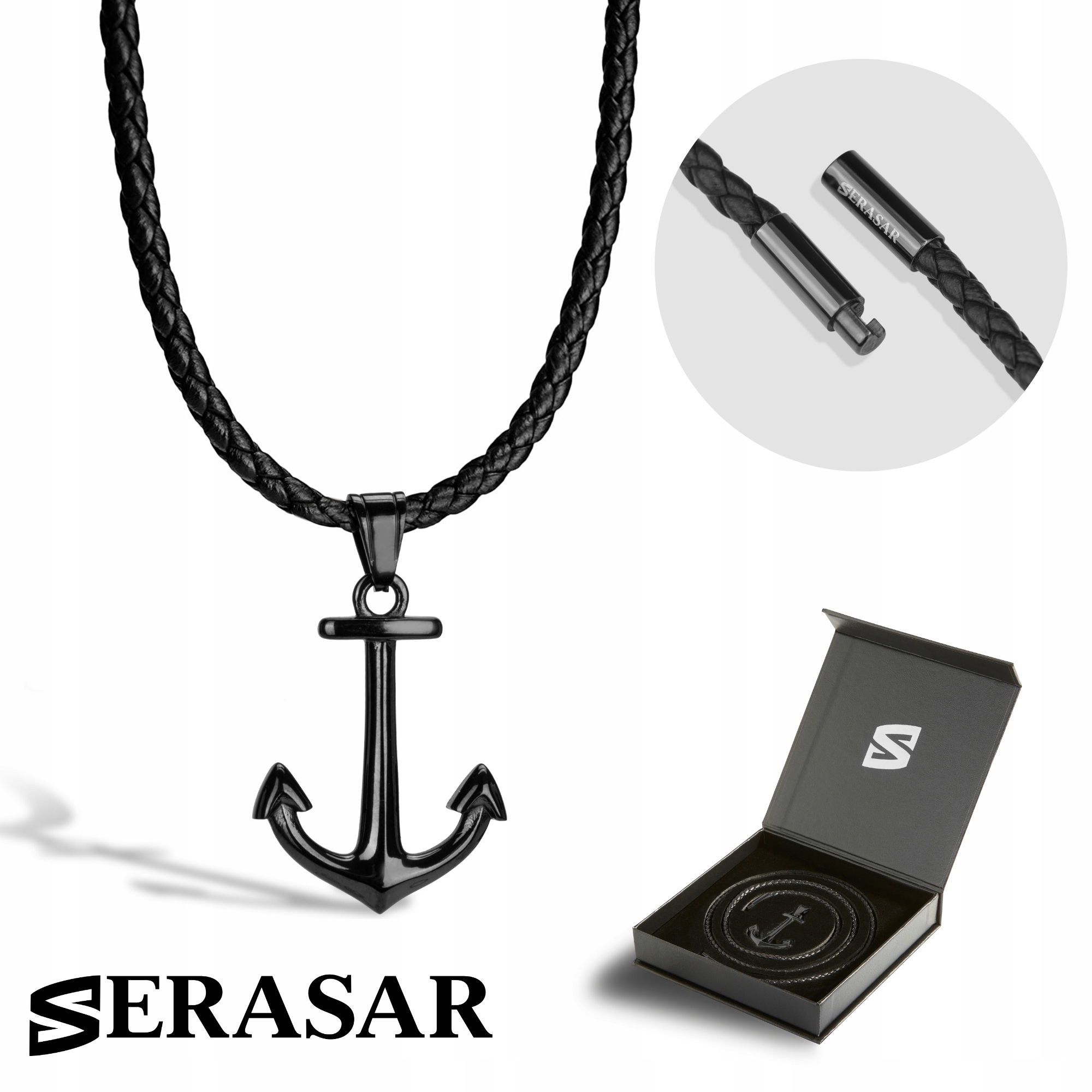 Pánský kožený náhrdelník [Anchor] stříbrný