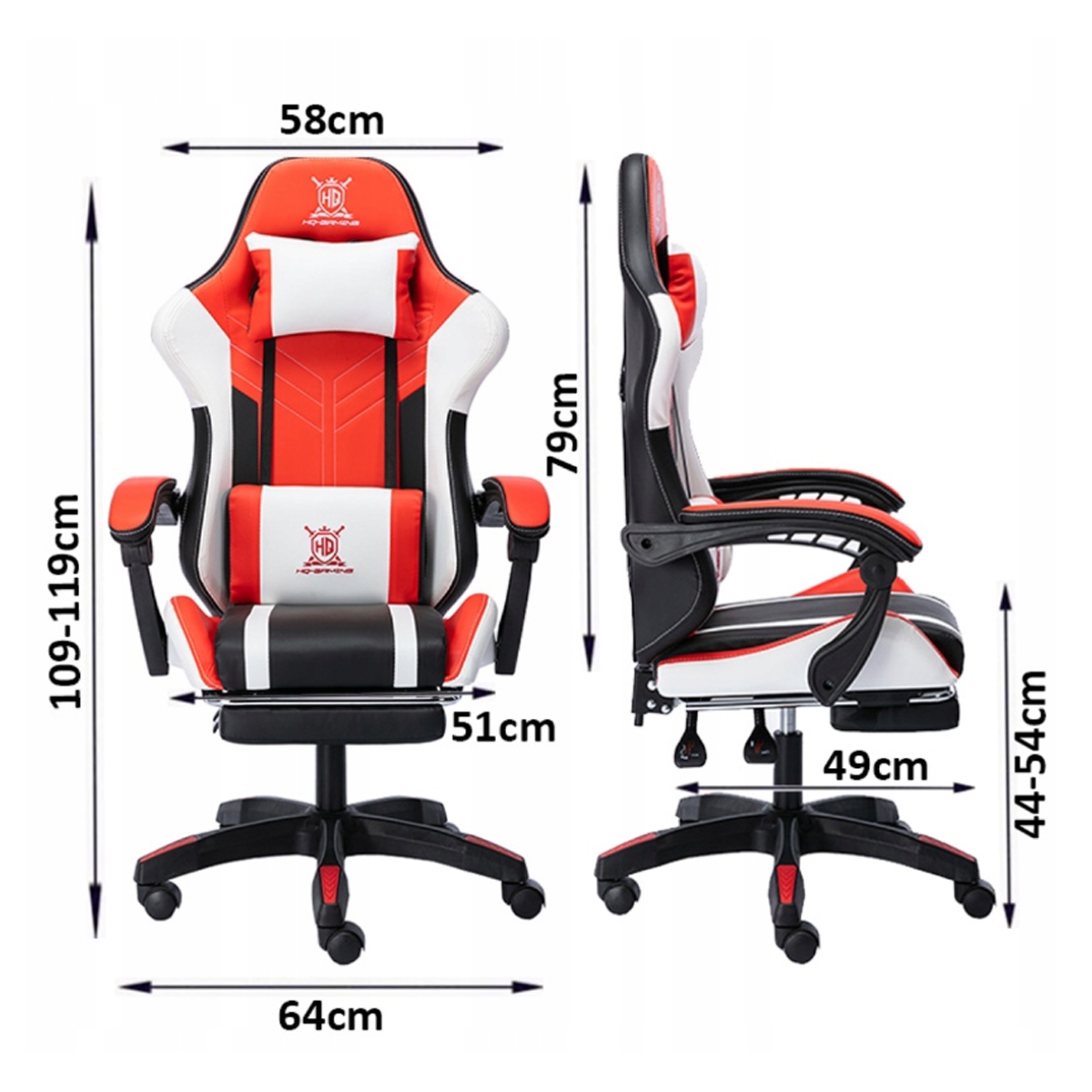 Fotel gamingowy HQ-GAMING Obrotowy fotel kubełkowy do gier biurowych Głębokość siedziska 49 cm