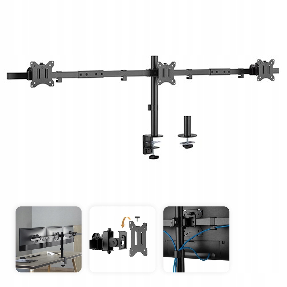 Wieszak uchwyt biurkowy na 3 monitory od 17-27''