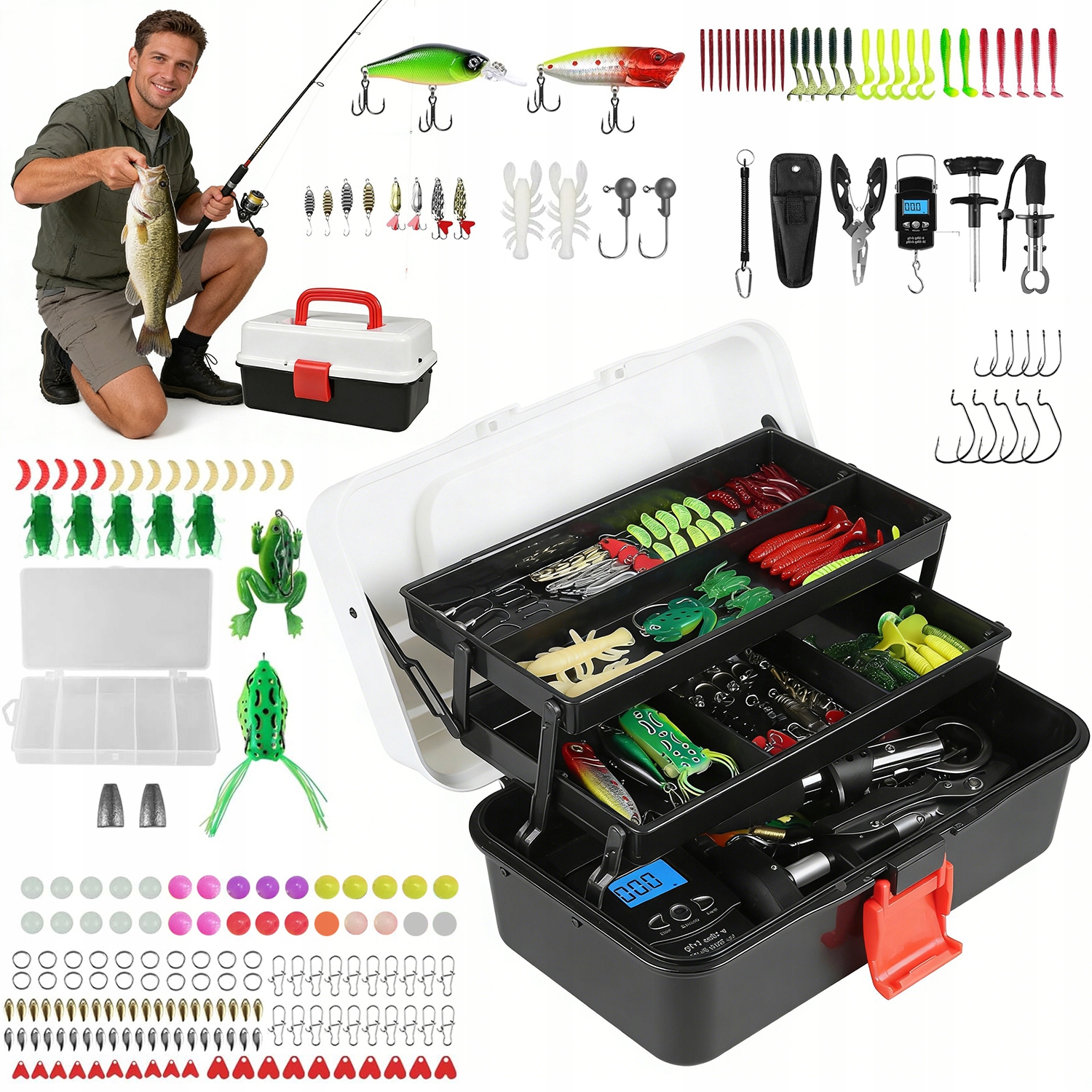 Duża Skrzynka Wędkarska Zestaw 213 Akcesoriów Spławik Grunt