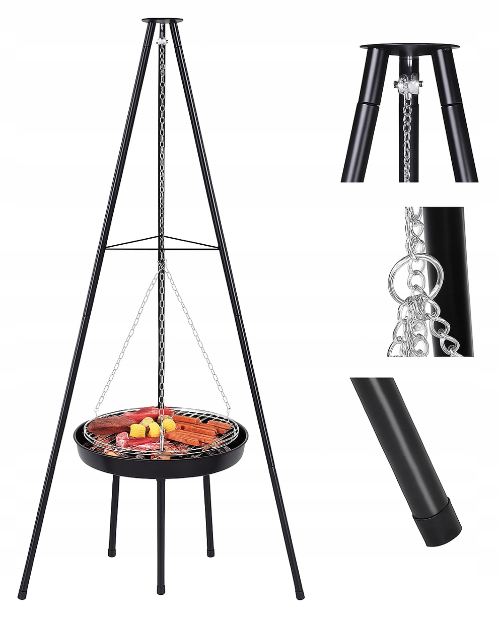 Grill Trójnóg Z Paleniskiem Ogrodowy Ogniskowy Palenisko Ruszt Wiszący Duży