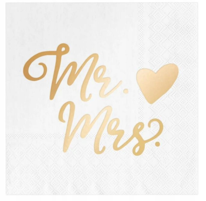 

Serwetki białe na wesele ślub Mr. Mrs. serce złote
