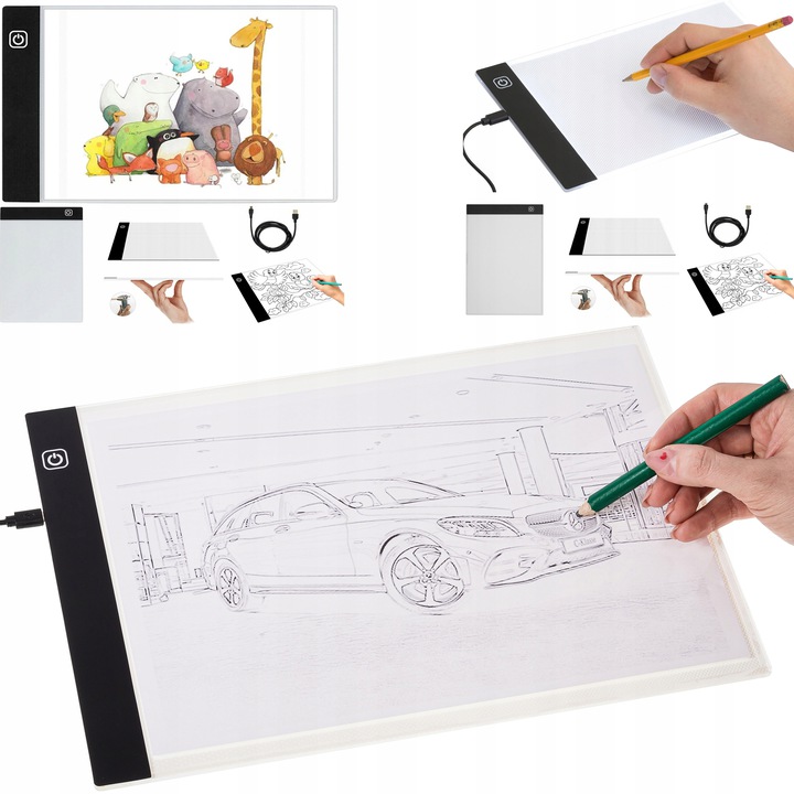 DESKA KREŚLARSKA LED PODŚWIETLNA TABLICA DO RYSOWANIA KALKA A4 PREZENT