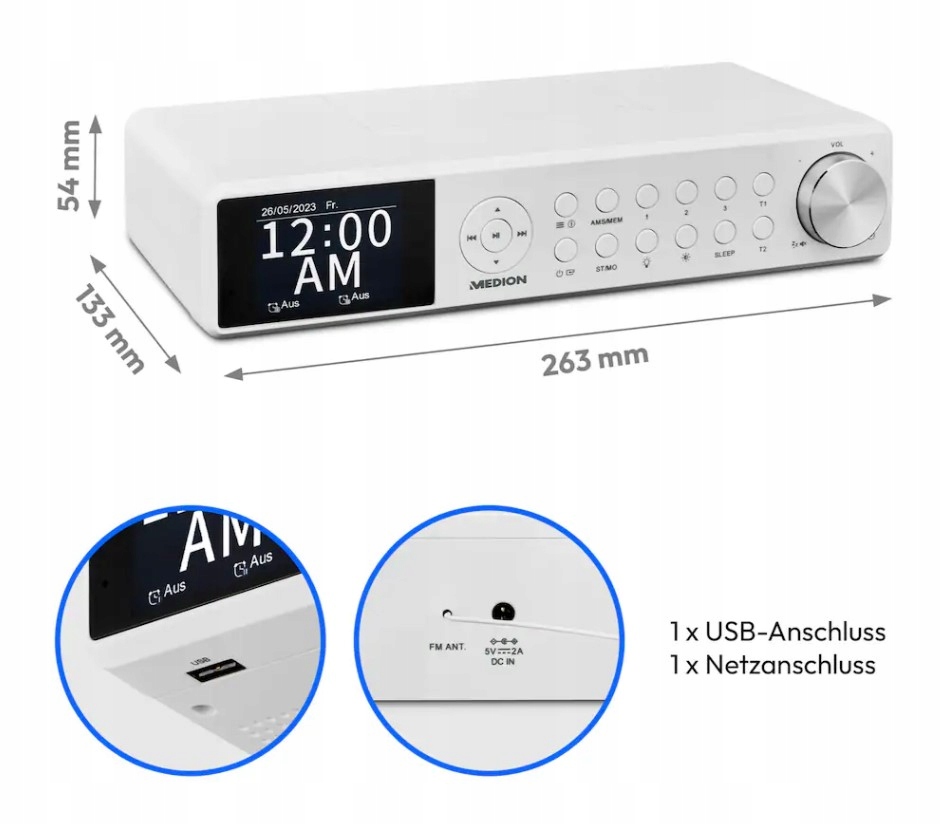PODWIESZANE RADIO KUCHENNE PREMIUM DAB+/PLLFM Bluetooth LAMPA LED ALARM USB Marka Medion
