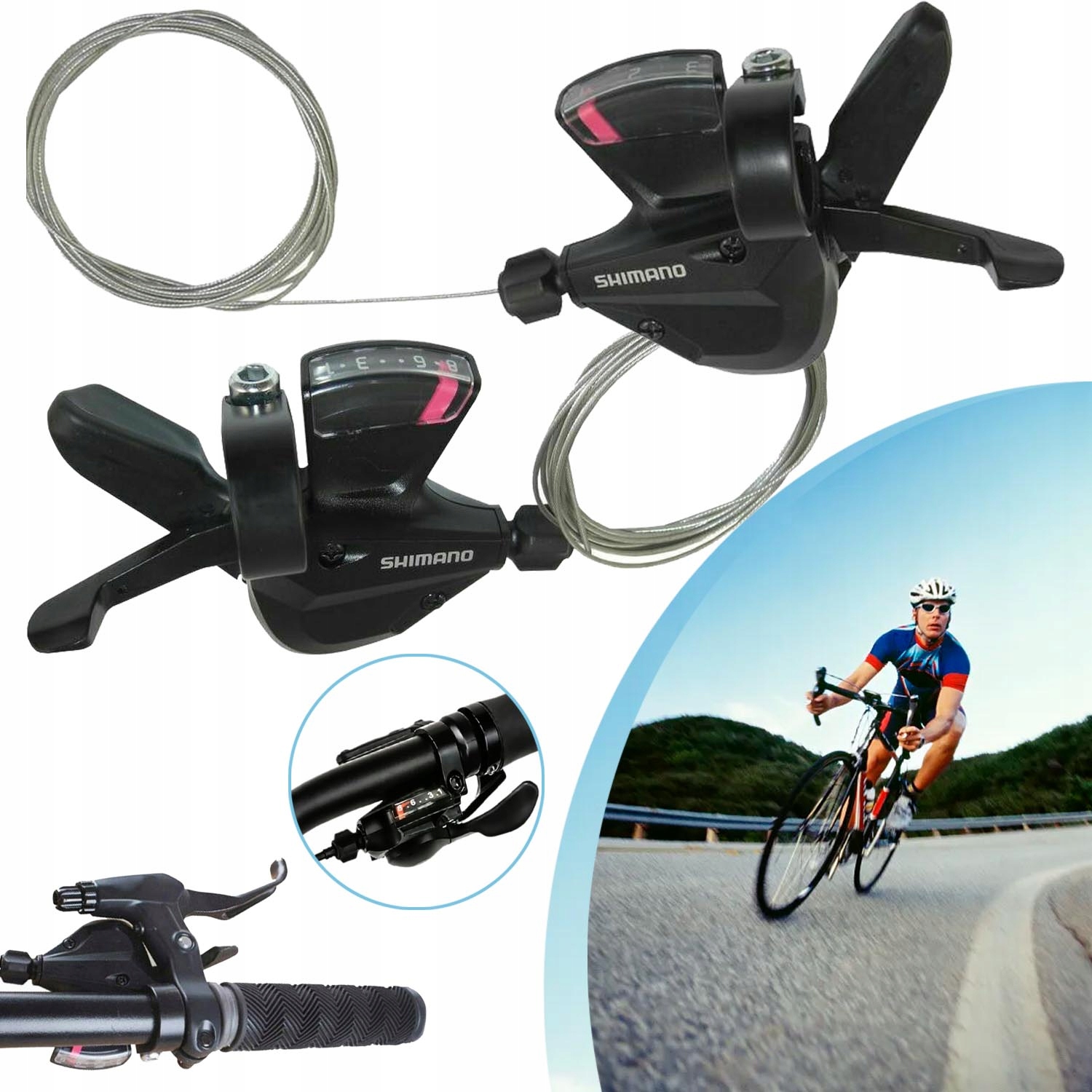 ROWEROWA DŹWIGNIA ZMIANY BIEGÓW, 3X8 BIEGÓW, DO ROWERÓW GÓRSKICH, SZOSOWYCH