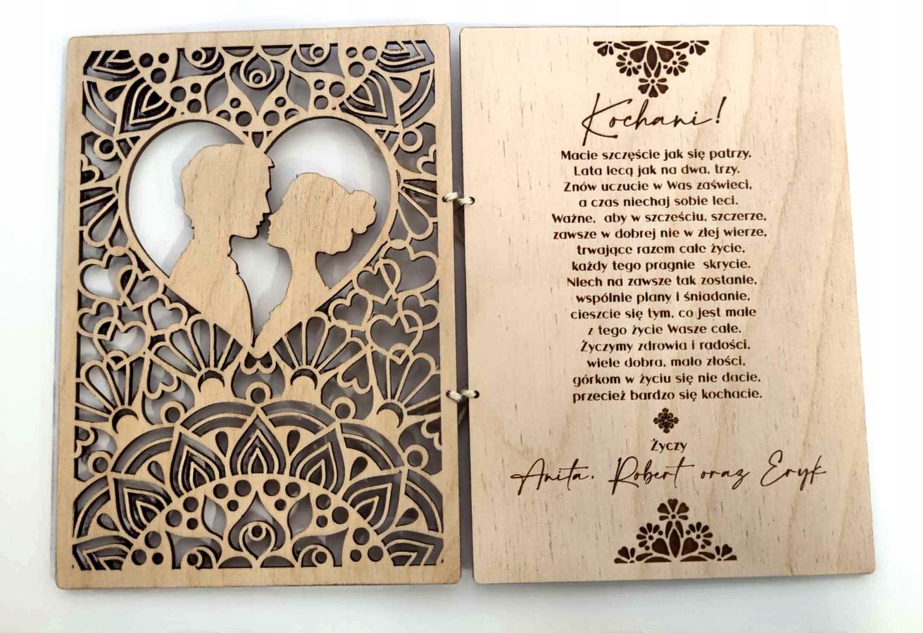 DREWNIANA KARTKA ZAPROSZENIE ŻYCZENIA ŚLUB WESELE Marka inny