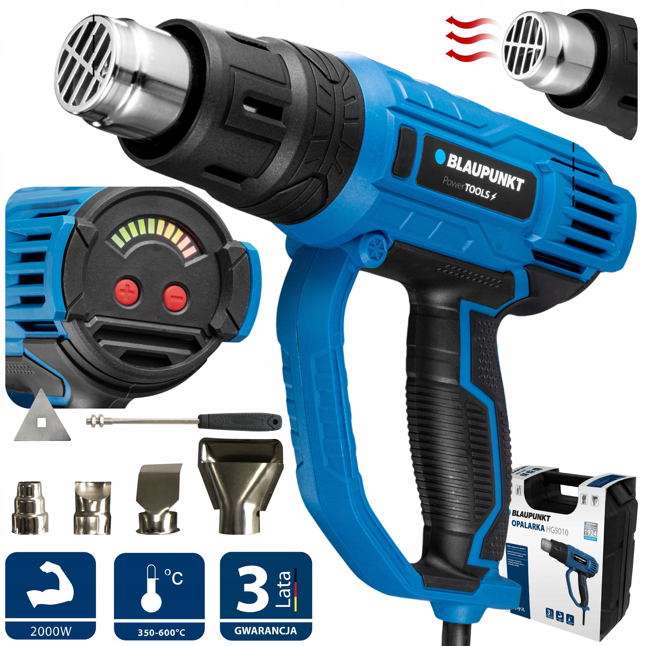 Opalarka Elektryczna 2000 W 600 C 2 Biegi Regulacja Mocna Walizka