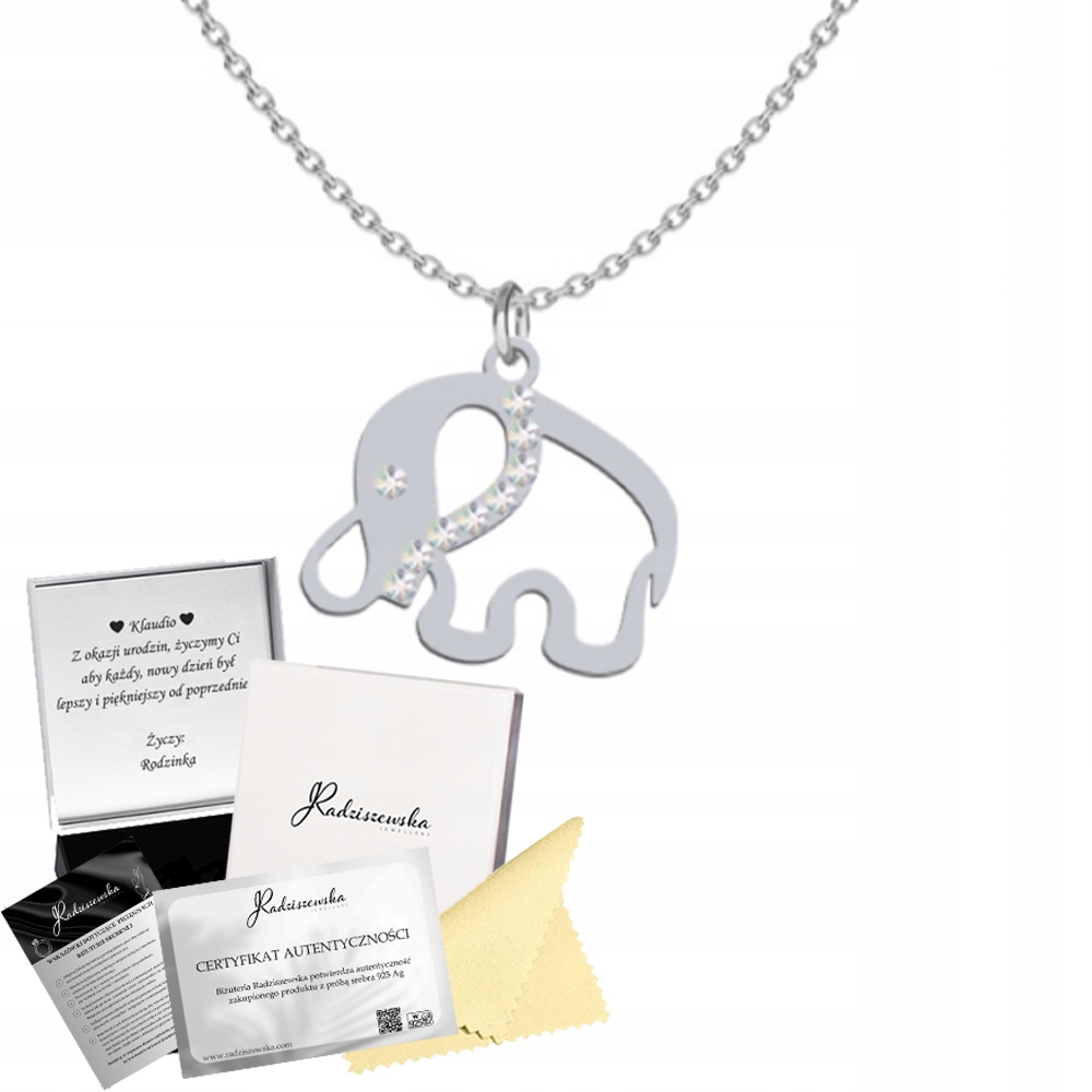 Stříbrný Náhrdelník Slon Naštěstí Krystaly Dárek 925 Přání Bonus
