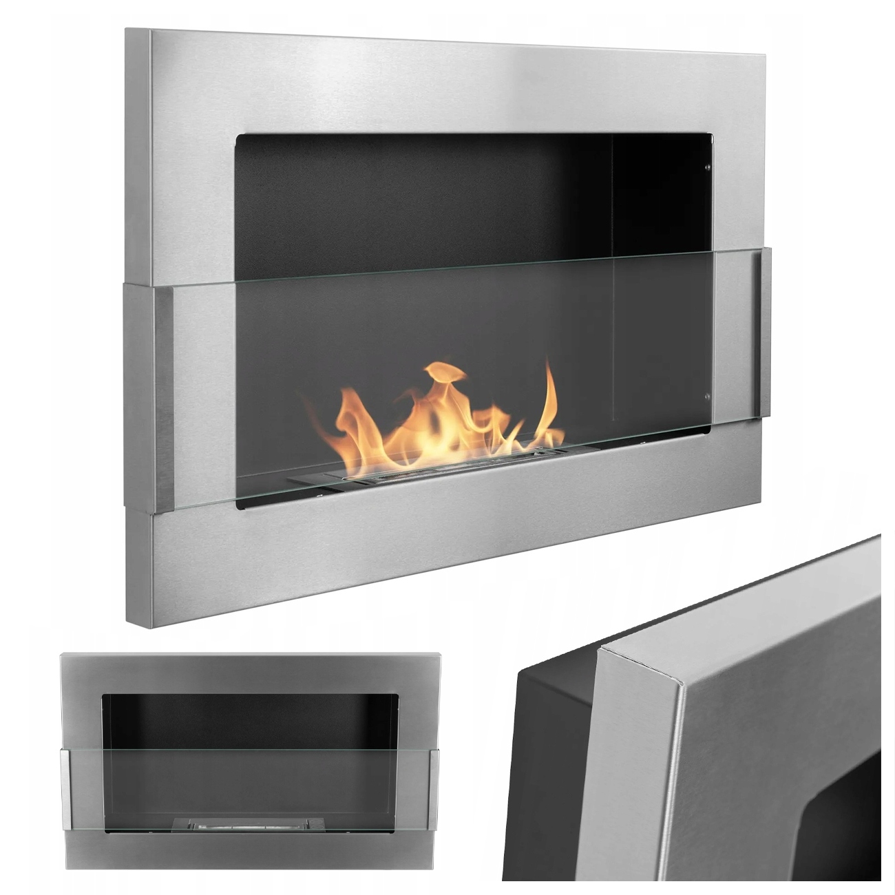 Závesný Biokrb So Sklom 650X400 Inox Strieborný Na Biopalivo Eco