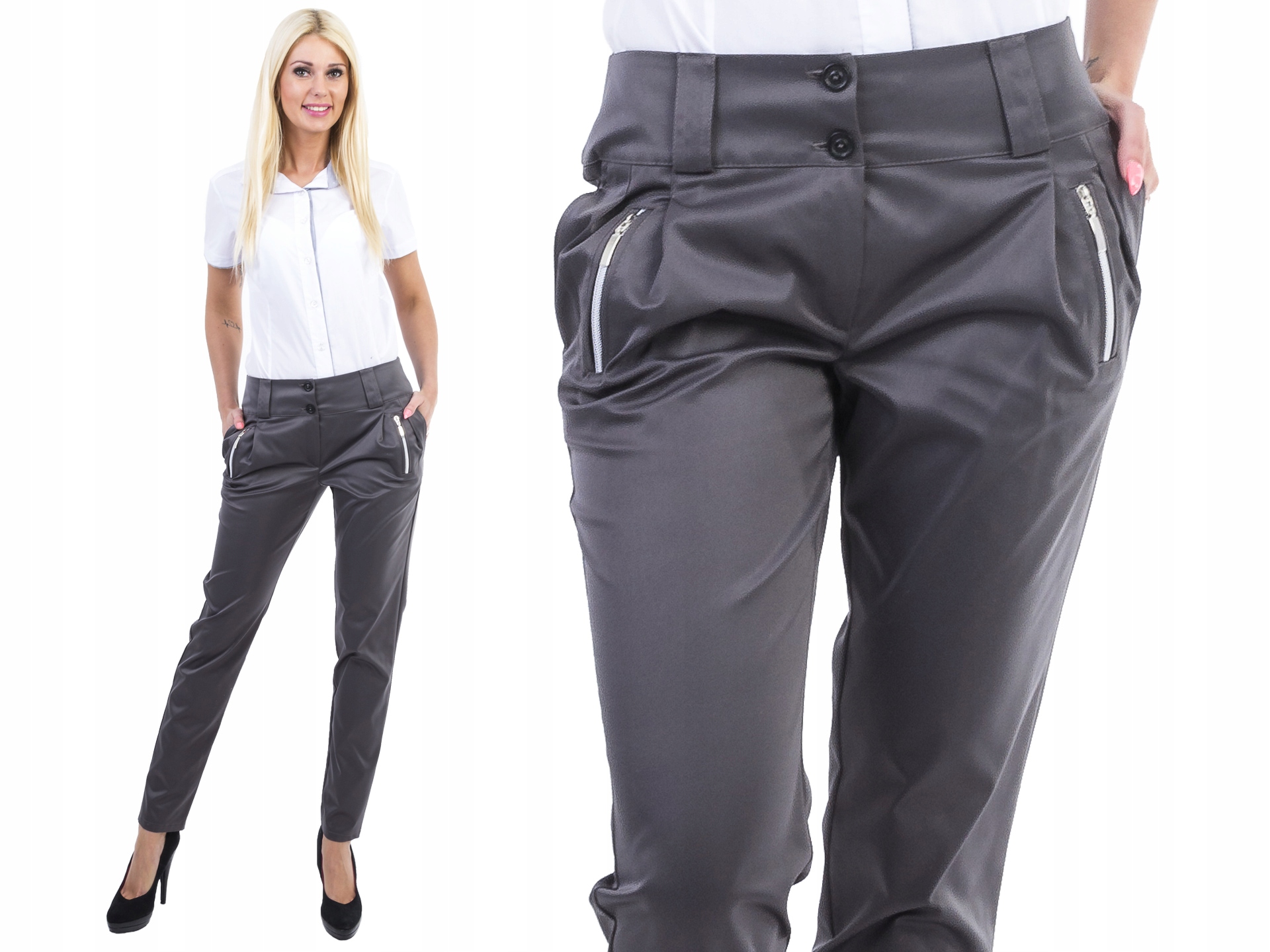 

S102 Spodnie Alladynki Z Zamkami Grafitowe r 44