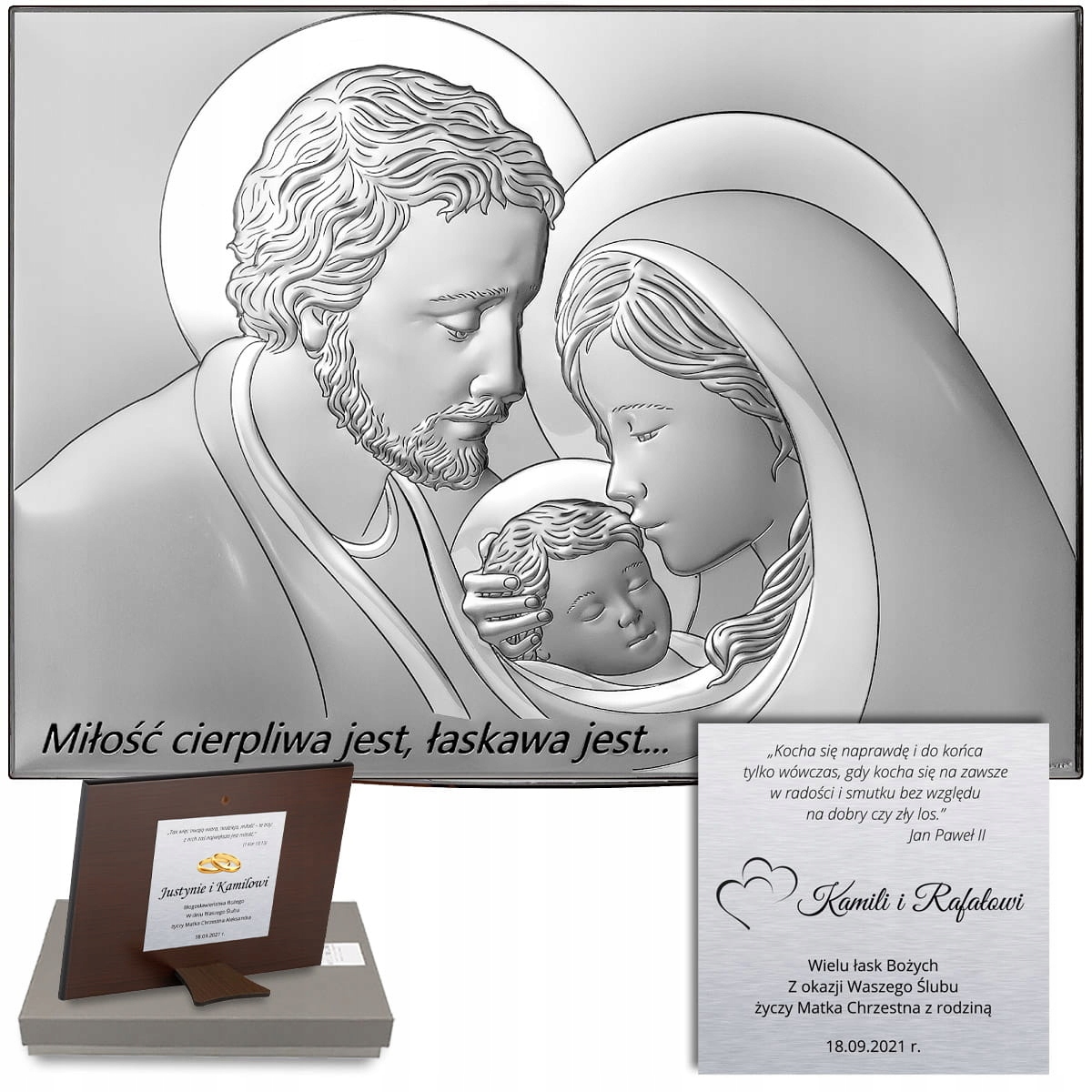 Elegantní dárek k 50. výročí svatby Obraz Stříbrná Svatá Rodina +Gravírování