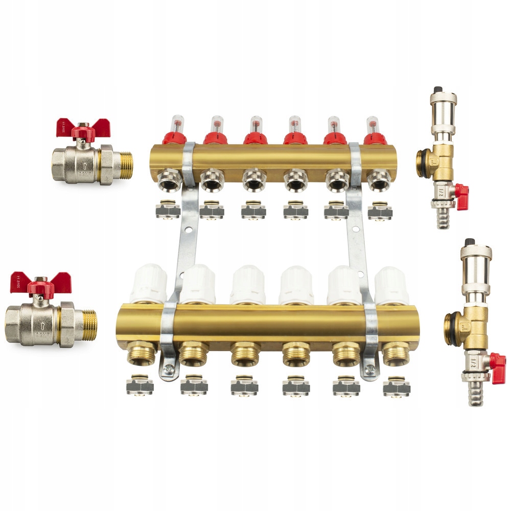 Podlahový kolektor 6 sekcií Mosadzné obvody